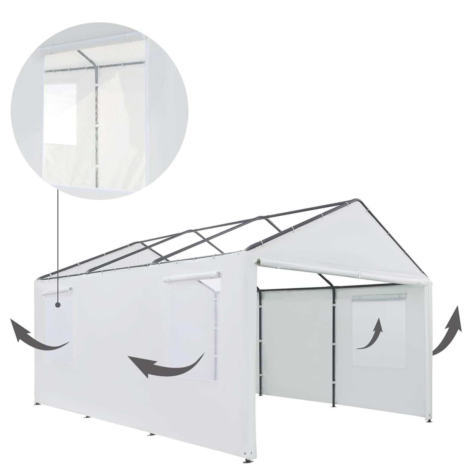 Carport Replacement Sidewall Replacement Sidewall Tarp Top for 10' x 20' Carport Frame Replacement Side Wall Cover Top Cover and Frame Not Included (White)