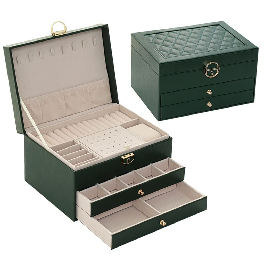Jewellery Box Three-layer Multi-function Lock Diamond Leather Jewelry Box Ear Stud Jewelry Jewelry Storage Box