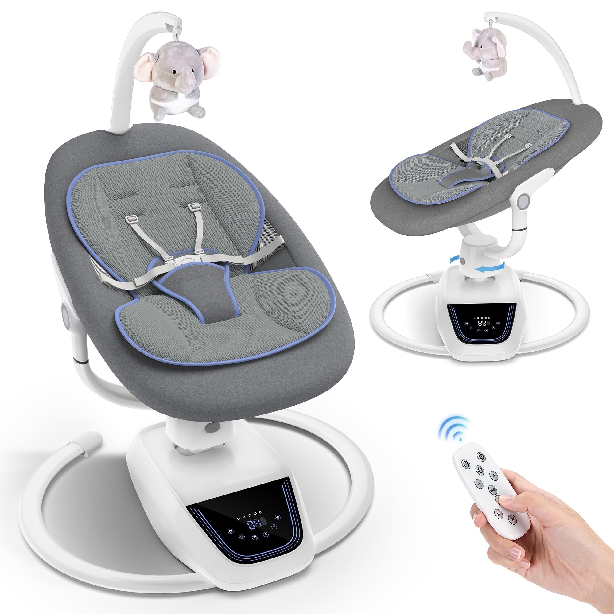 Baby Swing for Infants, 3D-Motion Electric Infant Swing with White Noise, Adjustable Height and Angle, Grey