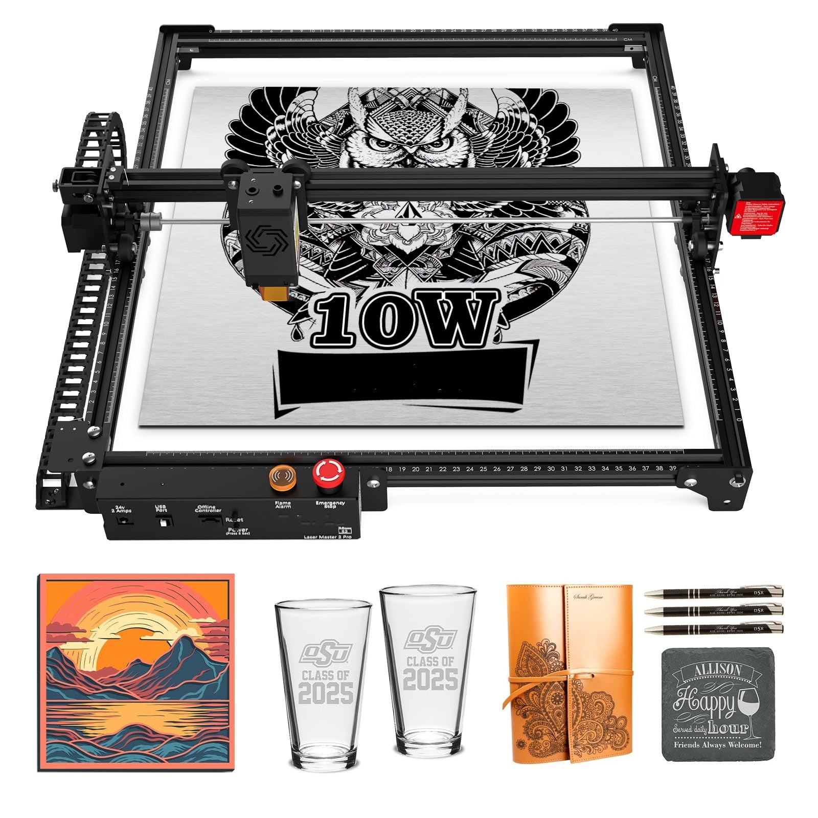 Laser Master 2 Pro S2 10000mW Laser Engraver, High Precision Laser Engraving Machine, 15,000mm/min Efficient Laser Engraver for Wood and Metal, Acrylic Glass Leather, Laser Class 4