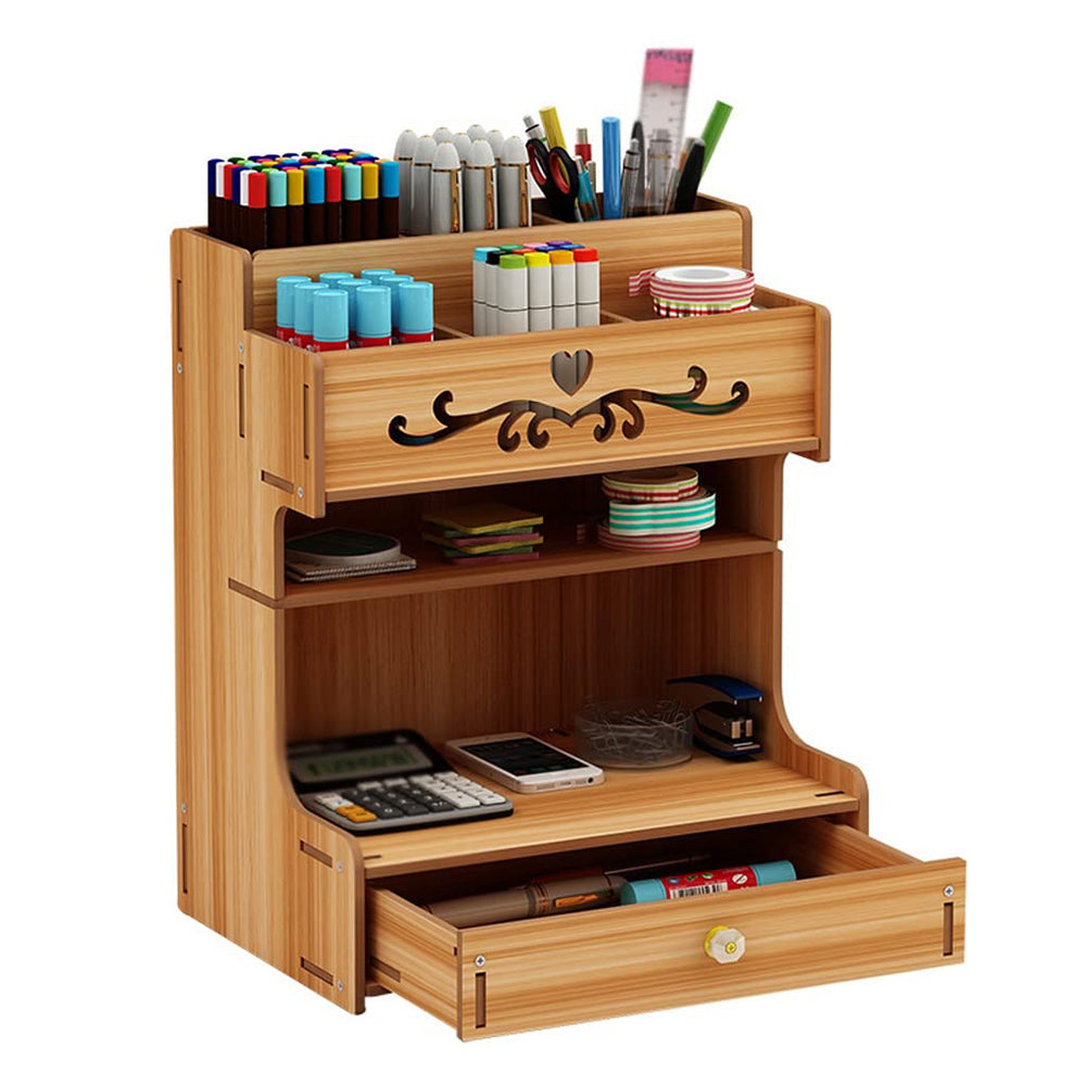 Desktop Shelf Wooden Desk Storage Box Multifunctional Pen Holder Box Storage Rack