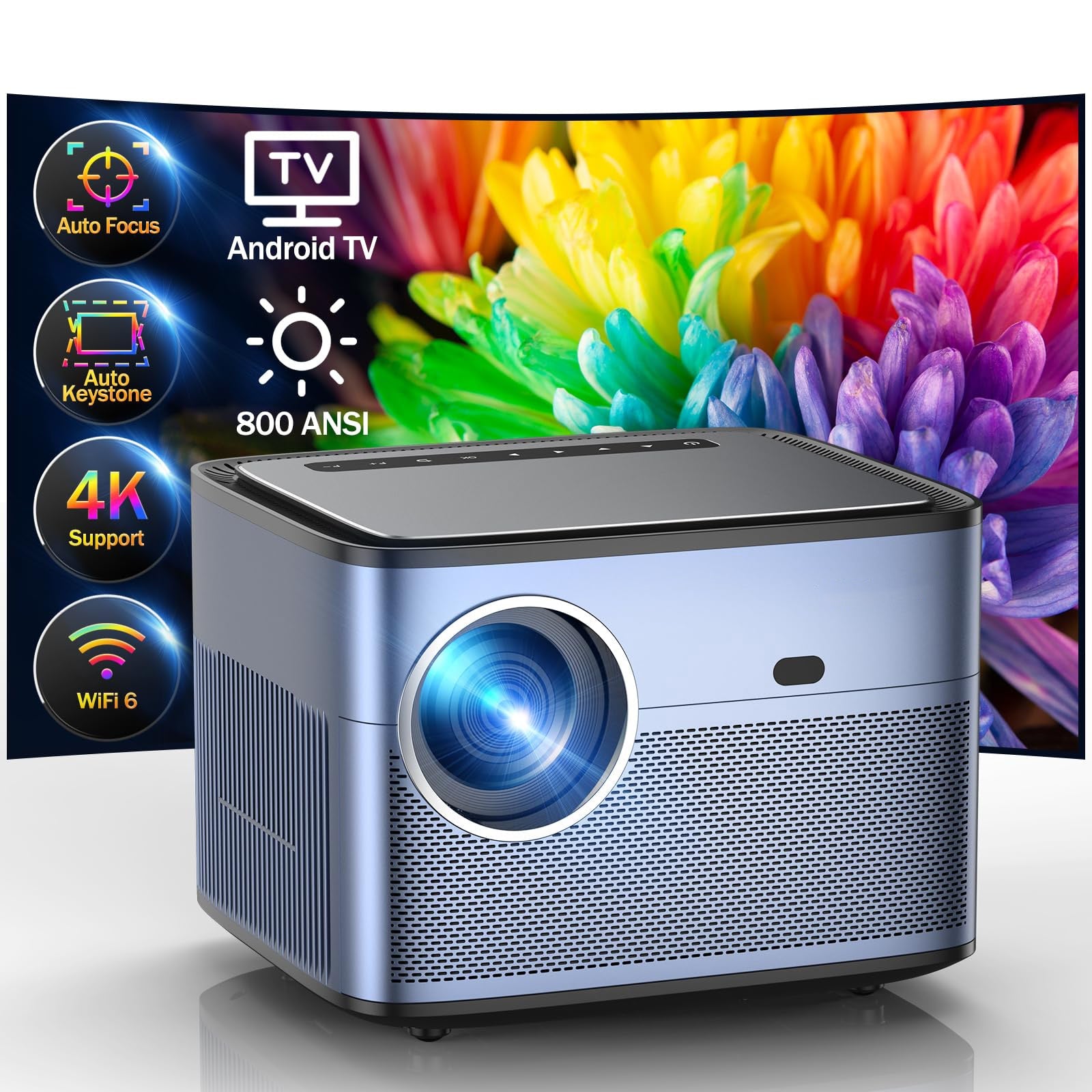 Android TV Projector 4K with Netflix Built in, 800ANSI 5G WiFi Bluetooth Outdoor Projector