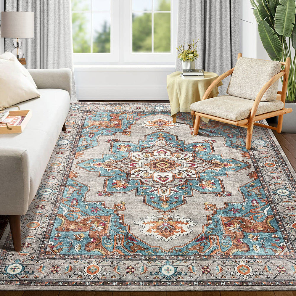 Large Washable Rug with Non-Slip Backing Non-Shedding Stain Resistant