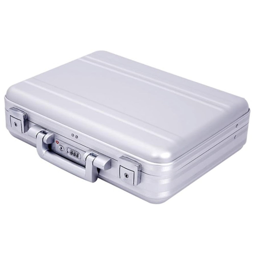 Large Aluminium Briefcase 18.1X13.8X6.1 Inch Combination TSA Lock Metal Briefcase Attache Toolbox Cash Case 15.6 Inch Notebook Briefcase Toolkit with Foam Silver