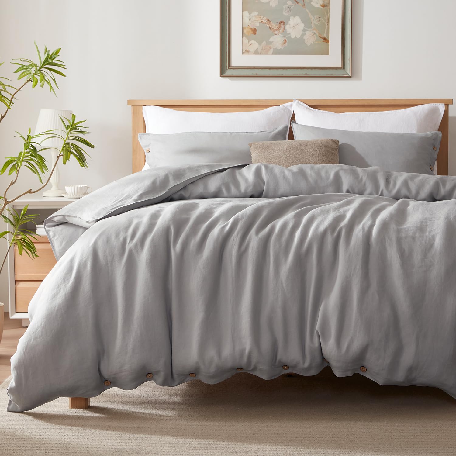 100% Linen Duvet Cover Set with Button Closure, 3 Pieces