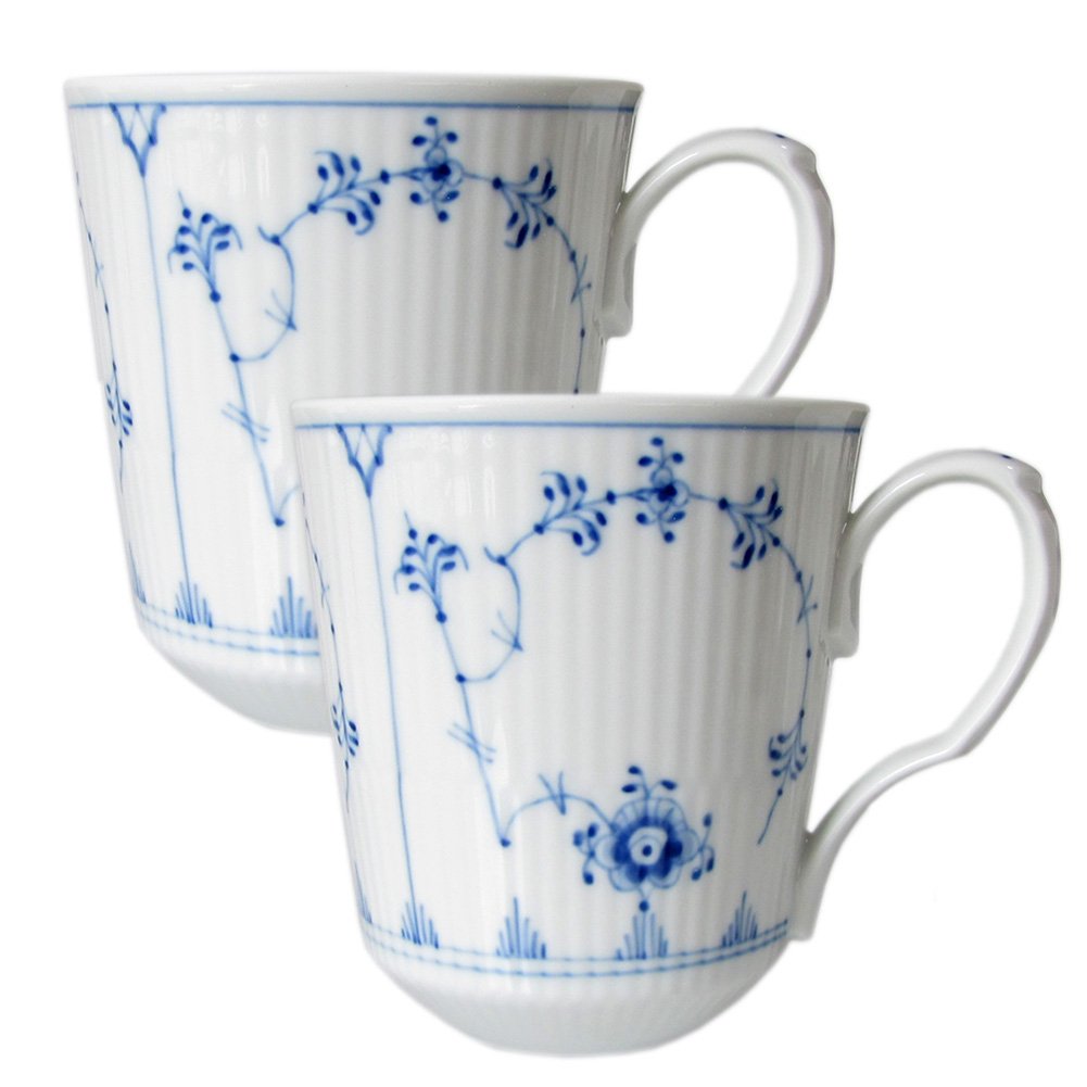 Blue Fluted Plain Mug Pair