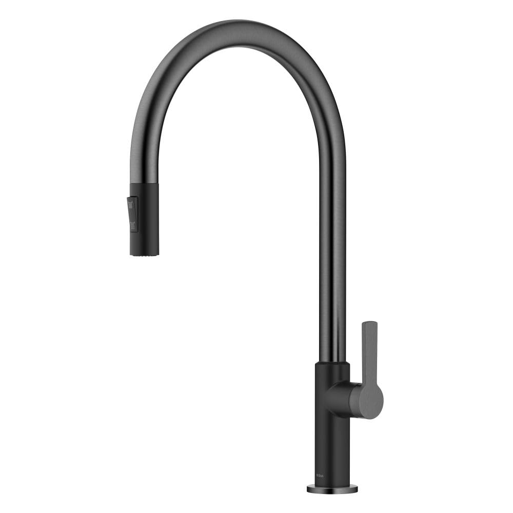 Oletto Single Handle Pull-Down Kitchen Faucet in Brushed Brass / Matte Black