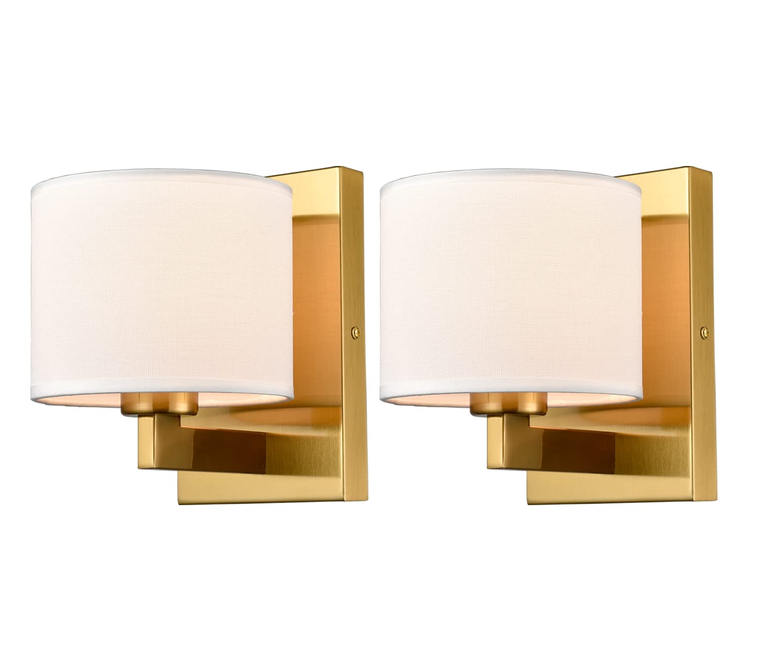 Wall Sconces Set of Two Mid Century Modern Brass Wall Lamp with Fabric Shade