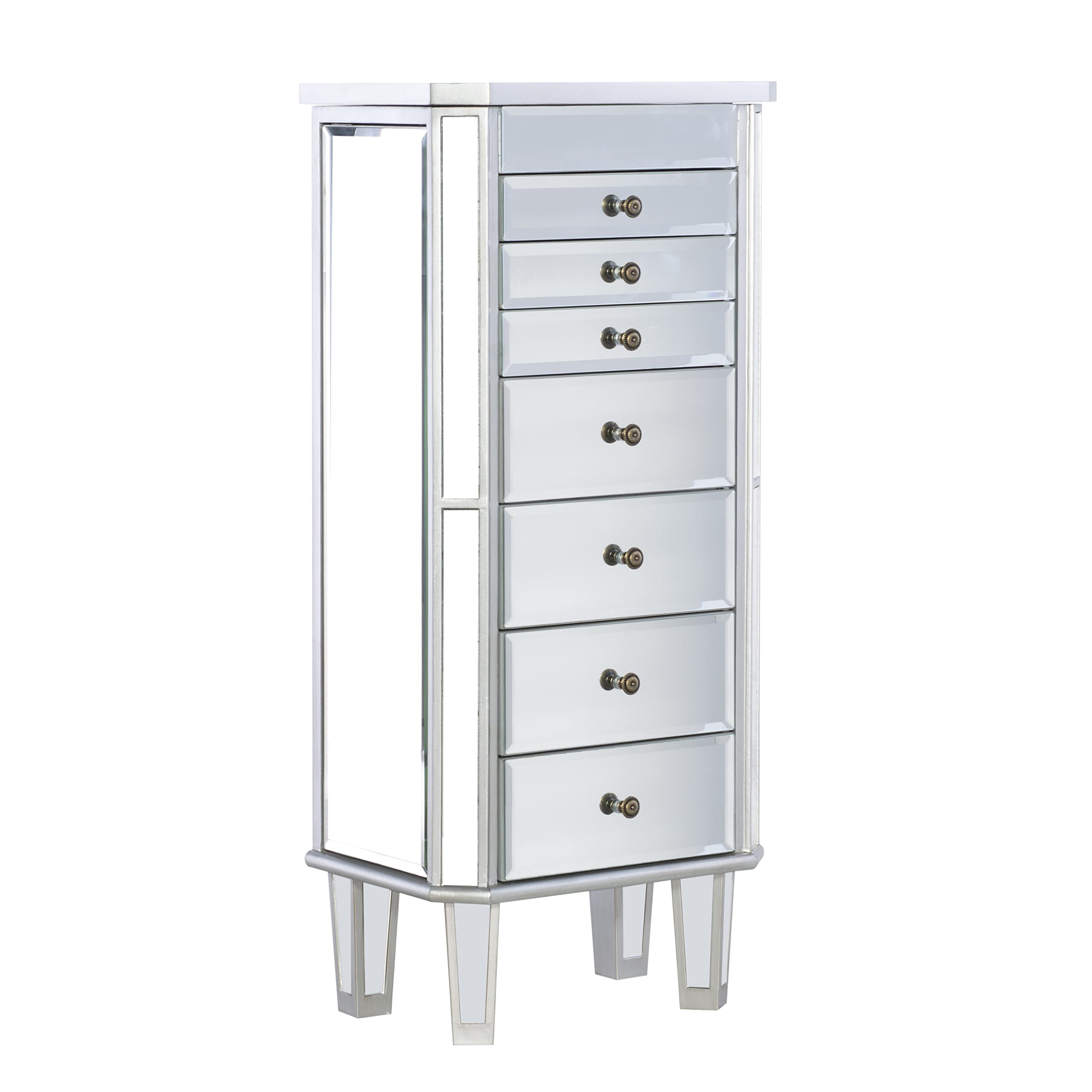 Jewelry Armoire Wood, Silver Mirrored