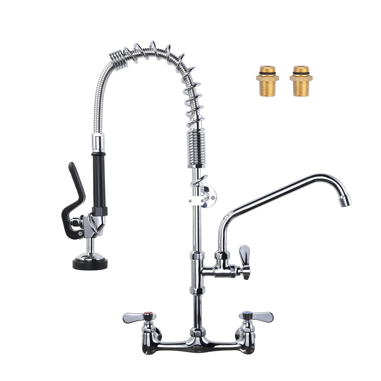 Commercial Sink Faucet with Sprayer: 25 Inches Commercial Kitchen Faucet Chrome with 8 Inches Adjustable Center, 9.6 Inches Swivel Spout for Restaurant Industrial Kitchen