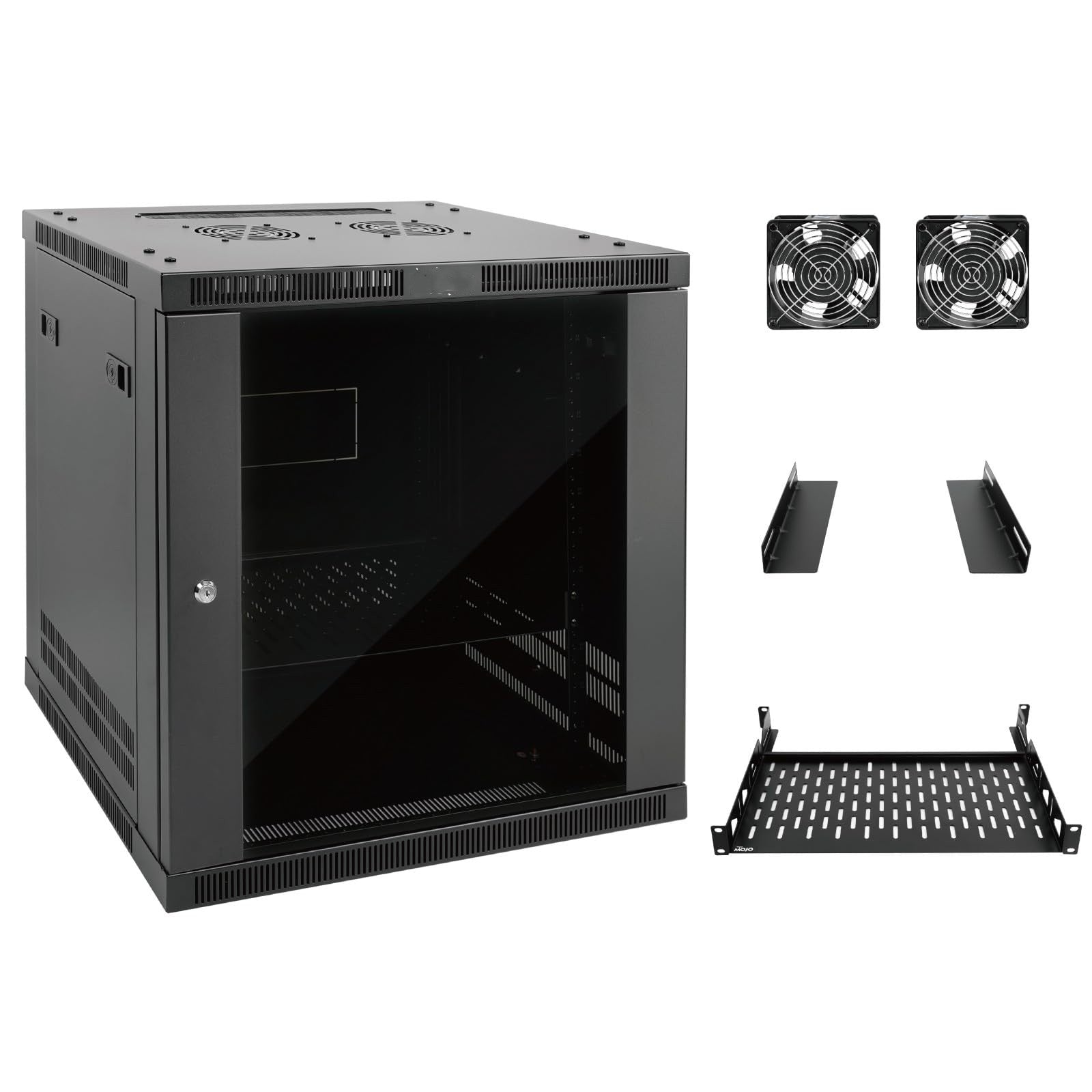 12U Wall Mount Rack,12U Rack 23.6 Inch Depth,Hold Up to 176 Lbs,Enclosed Wall Mount Rack Kit for 19 Inch Network,Server and AV Gear,Mesh Door