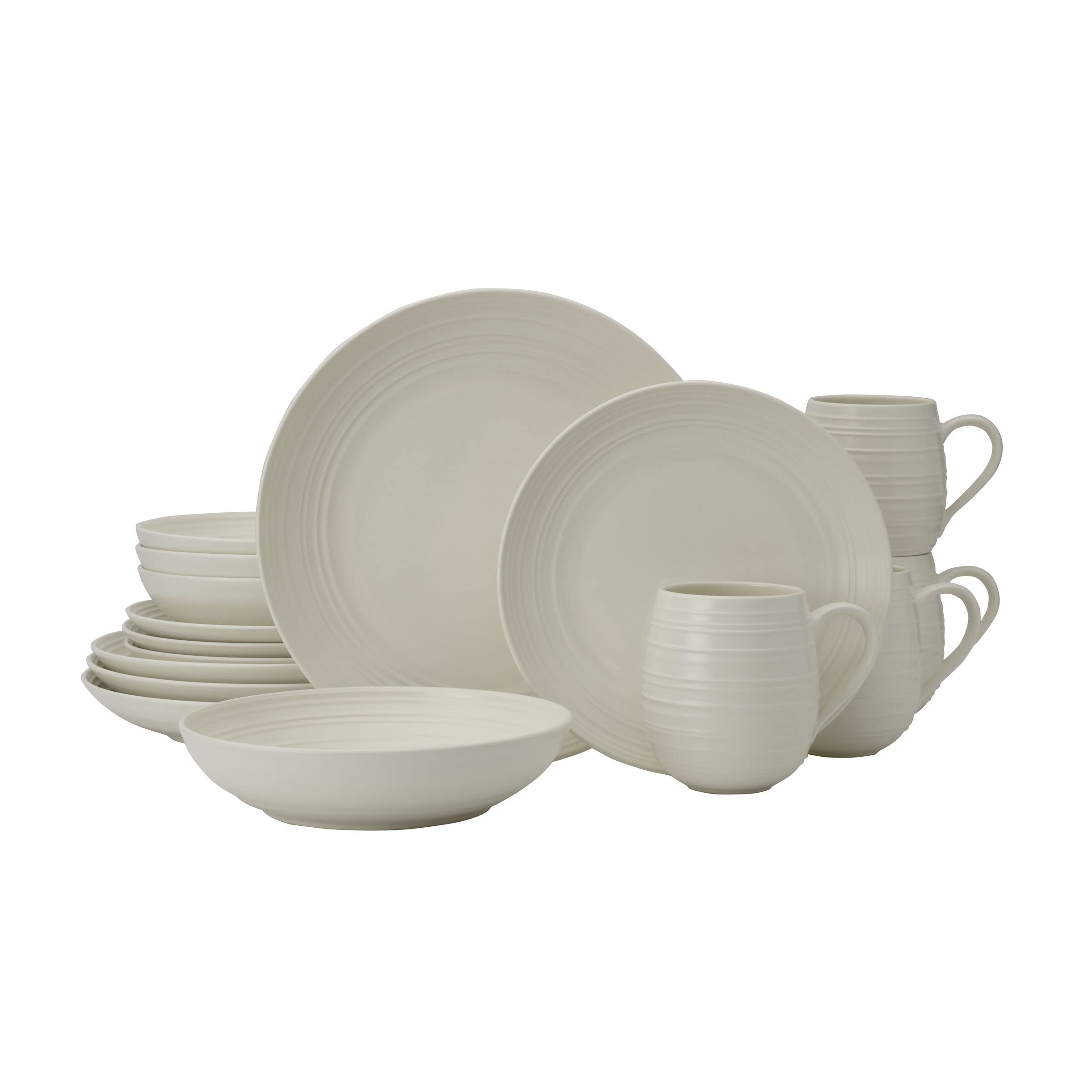 Swirl Coupe 16 Piece Dinnerware Set, Service For 4, White