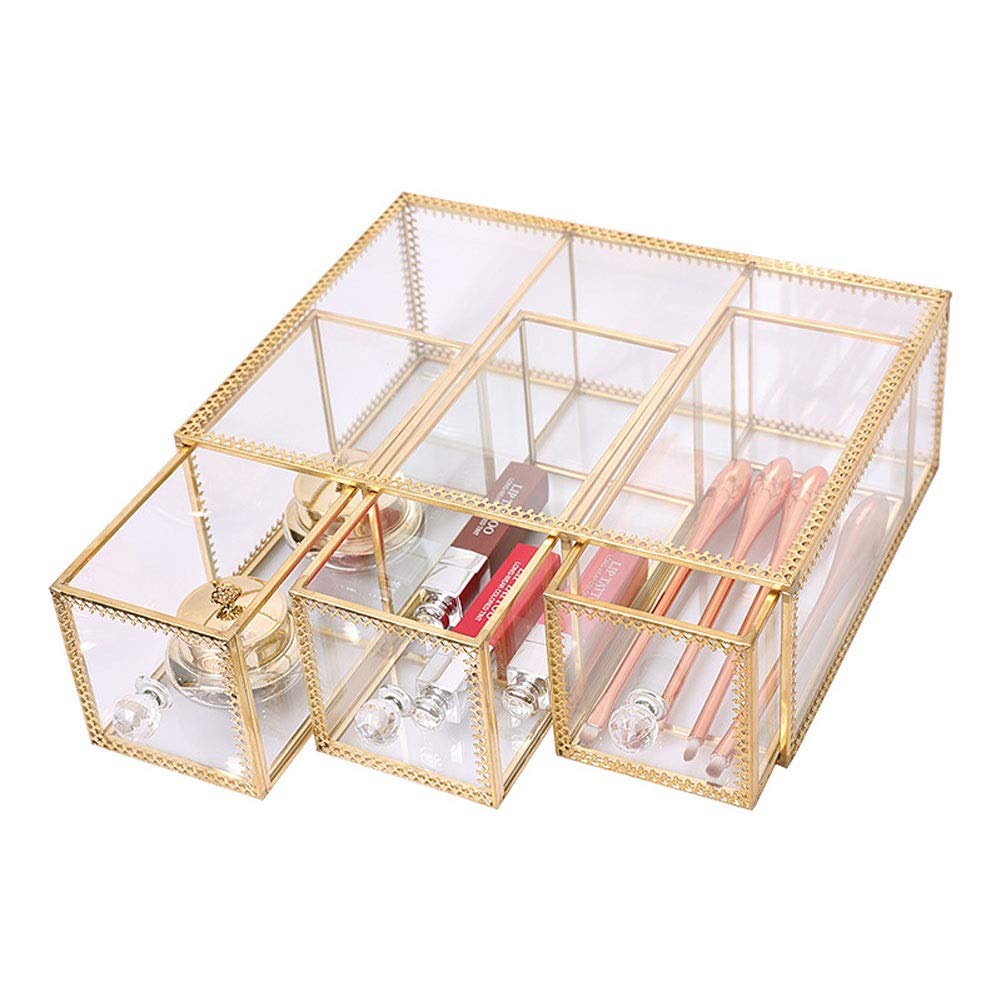 Jewellery Boxes Retro Glass Jewellery Chest Dust-Proof Desktop Cosmetic Storage Box