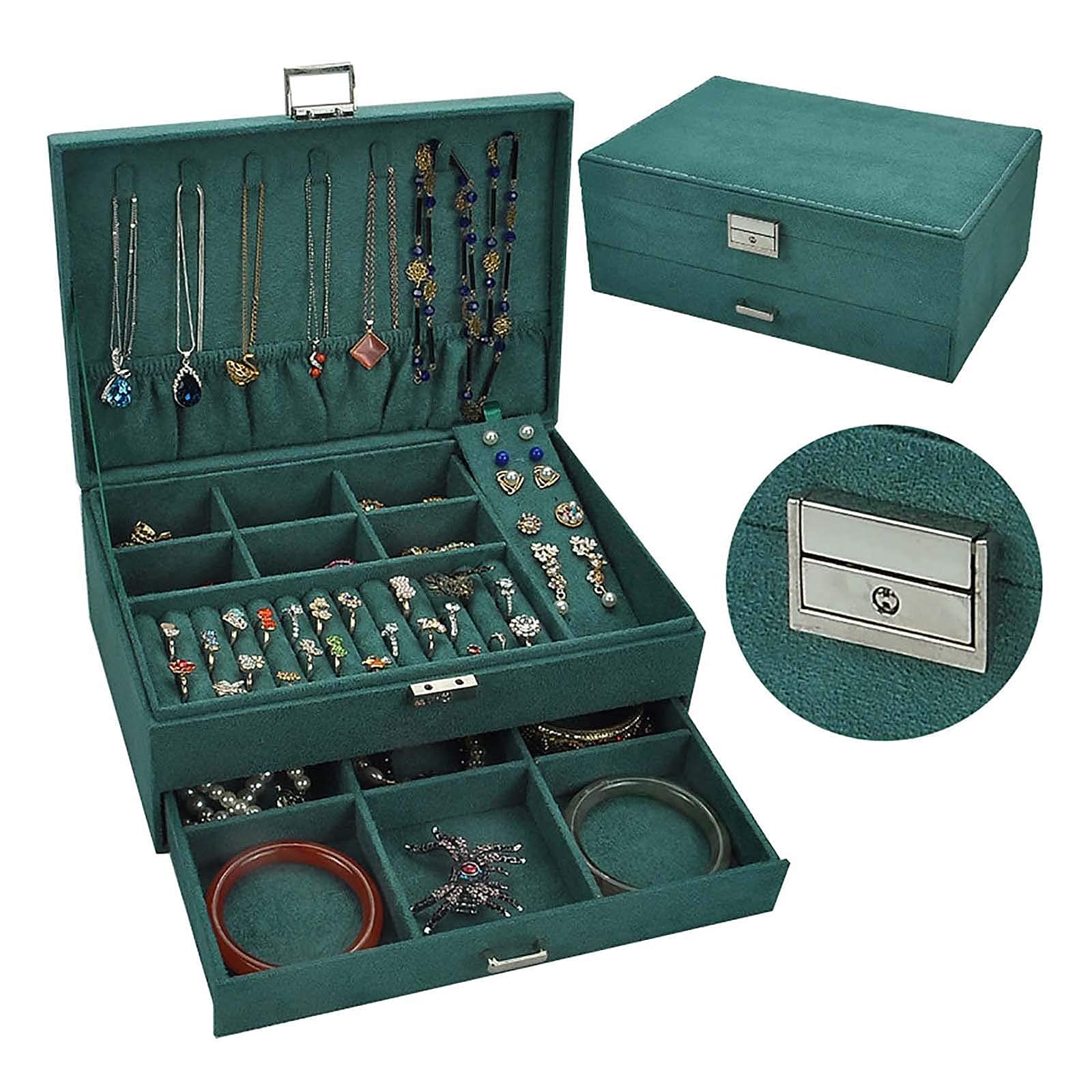 Jewellery Storage Box,Wooden Large Jewellery Organiser Necklaces Earrings Bracelets Display Storage Case