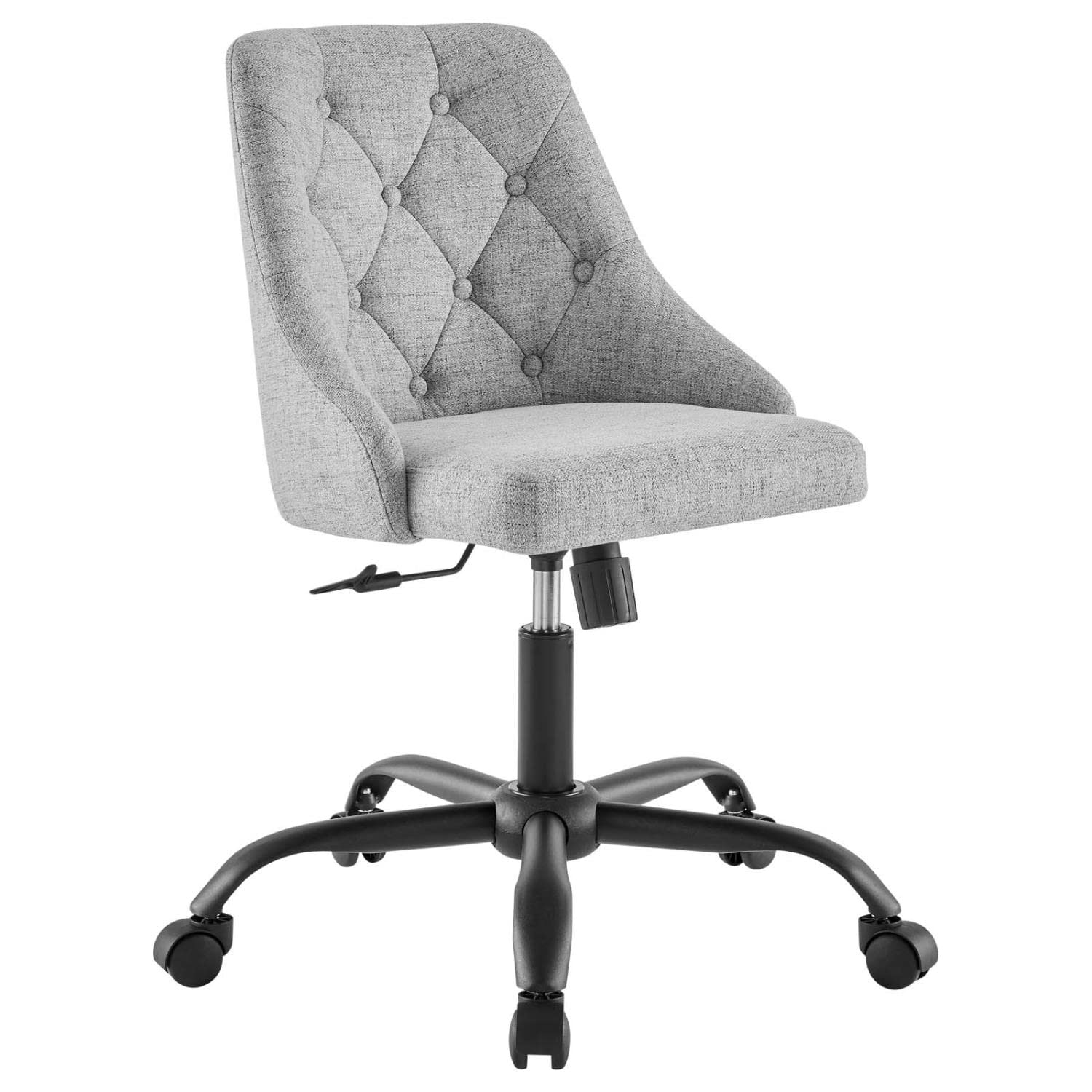 Distinct Tufted Swivel Upholstered Office Chair, Black Beige 23 x 20.5 x 32