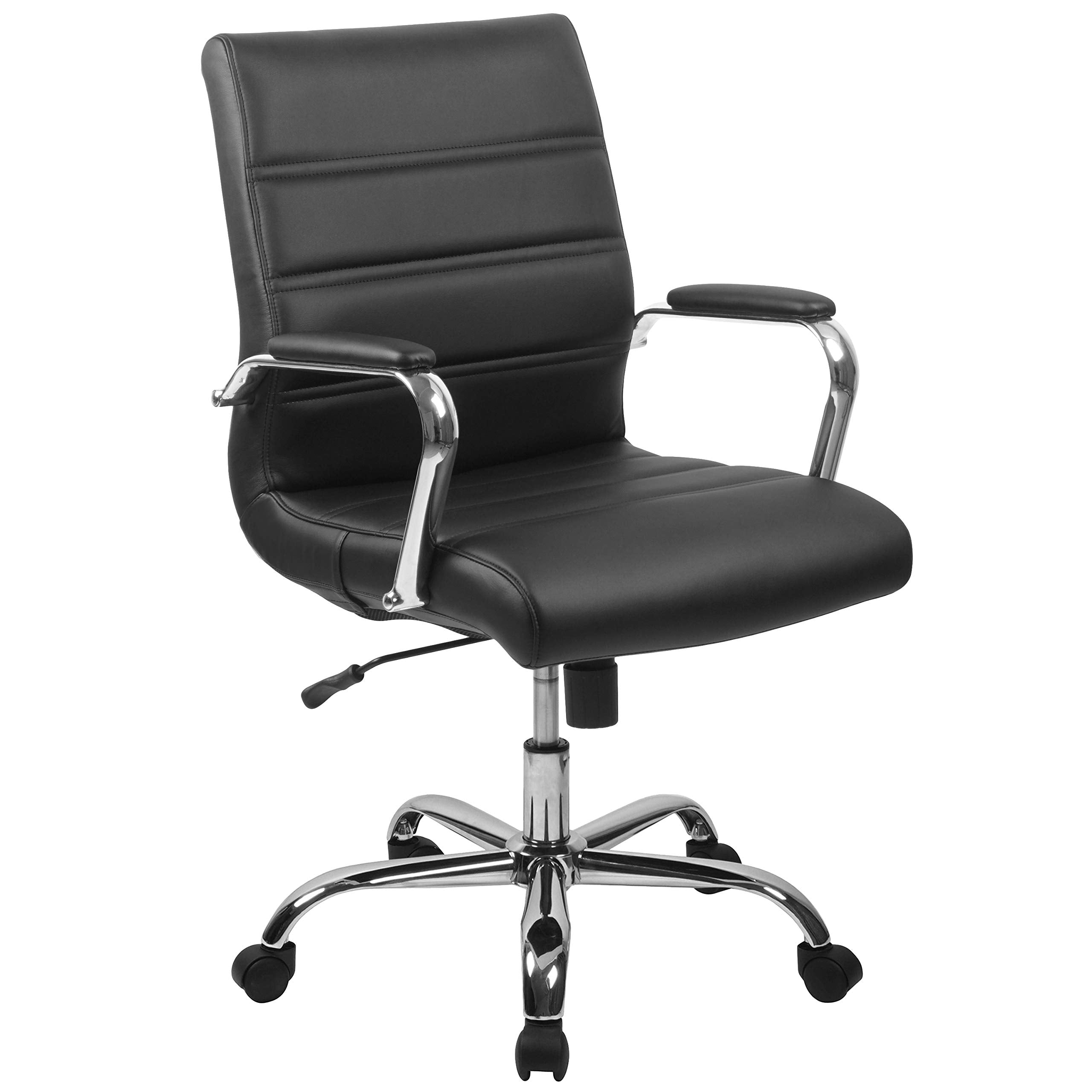 Whitney Mid-Back Swivel Leather Desk Chair with Padded Seat and Armrests