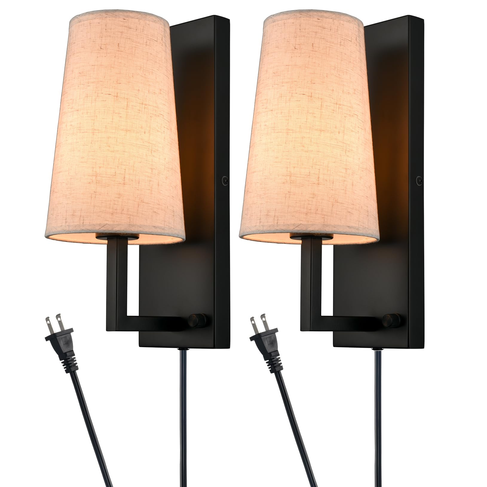 Farmhouse Plug-in Black Wall Sconces Set