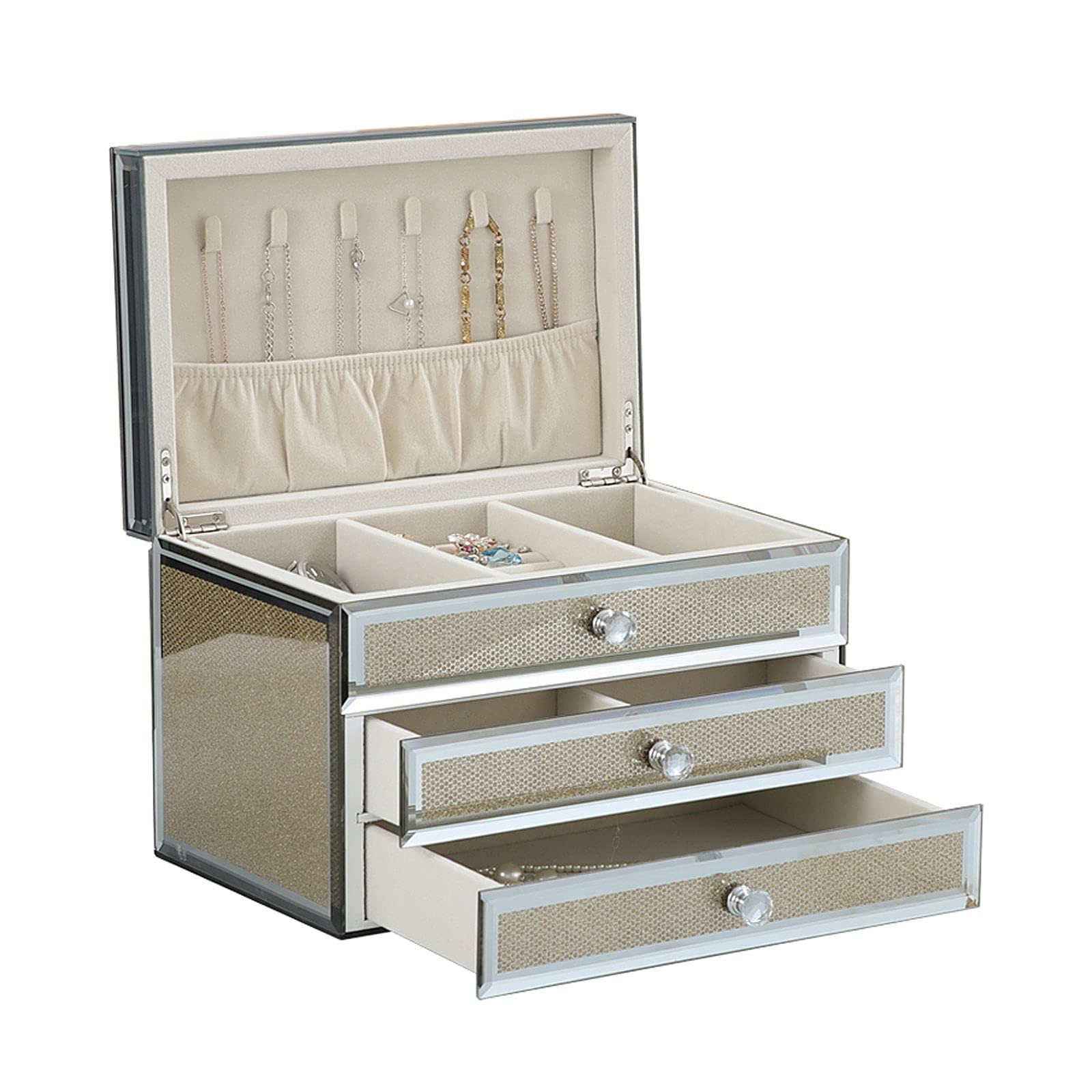 Jewelry Boxes for Women Jewelry Box for Women with 2 Drawers, Glass Jewelry Case Velvet Jewelry Organizer