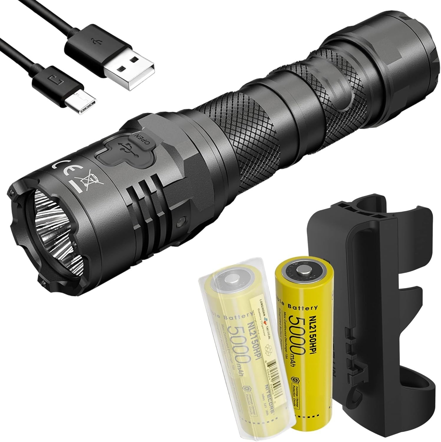 Power Bundle P20iX+NL2150HPi 4000 lumens Rechargeable Tactical Flashlight, 2X NL2150HPi, and LumenTac Organizer