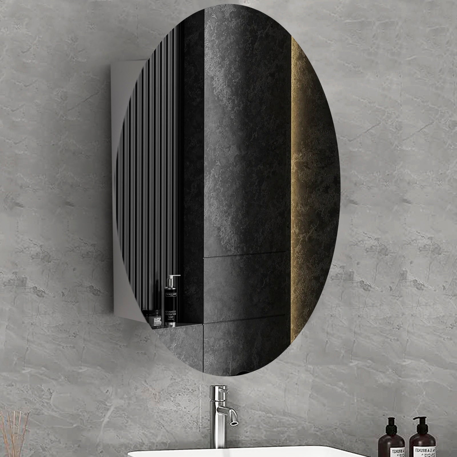 Movo Medicine Cabinet with Oval Mirror