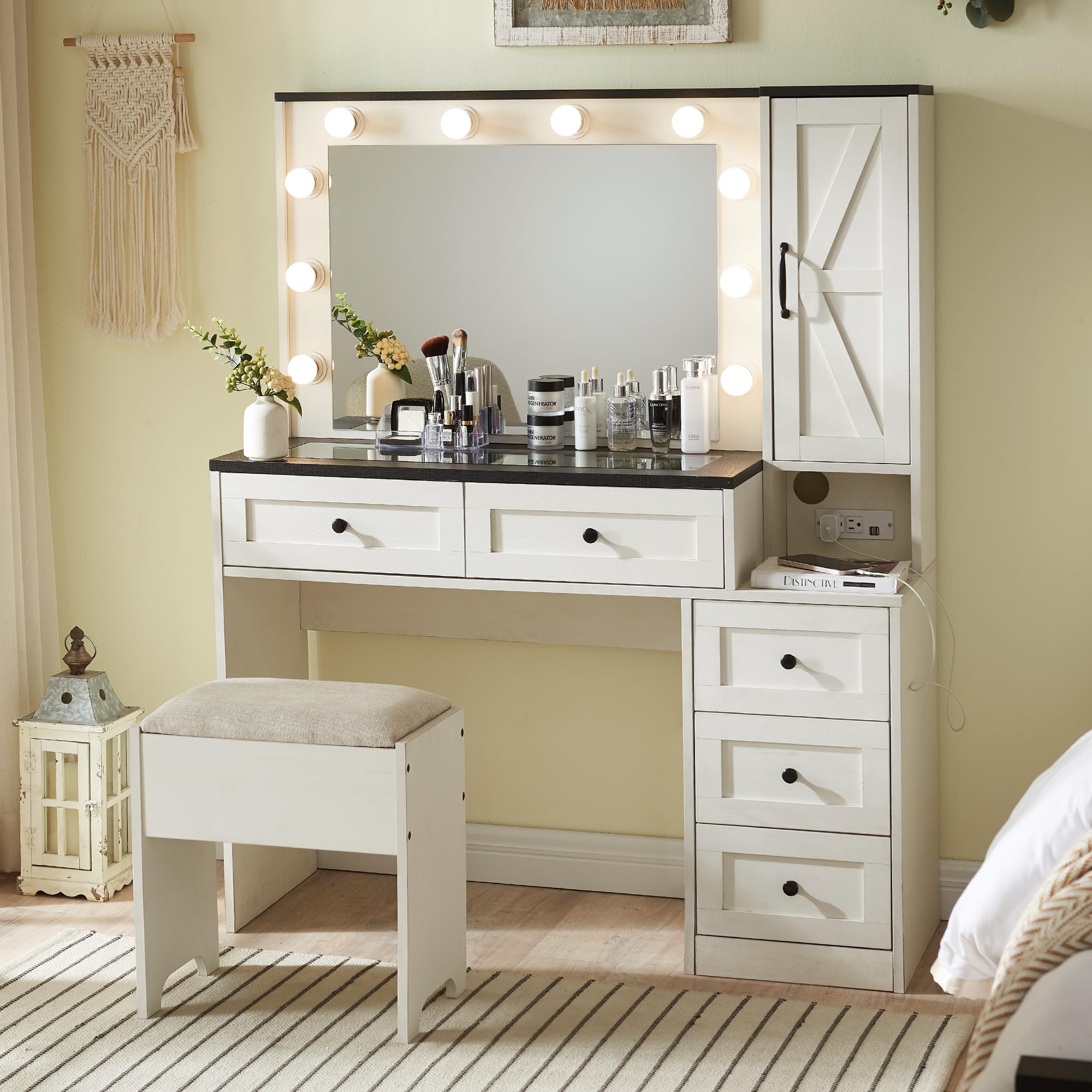 Vanity Desk with Lights Mirror and Drawers for Makeup