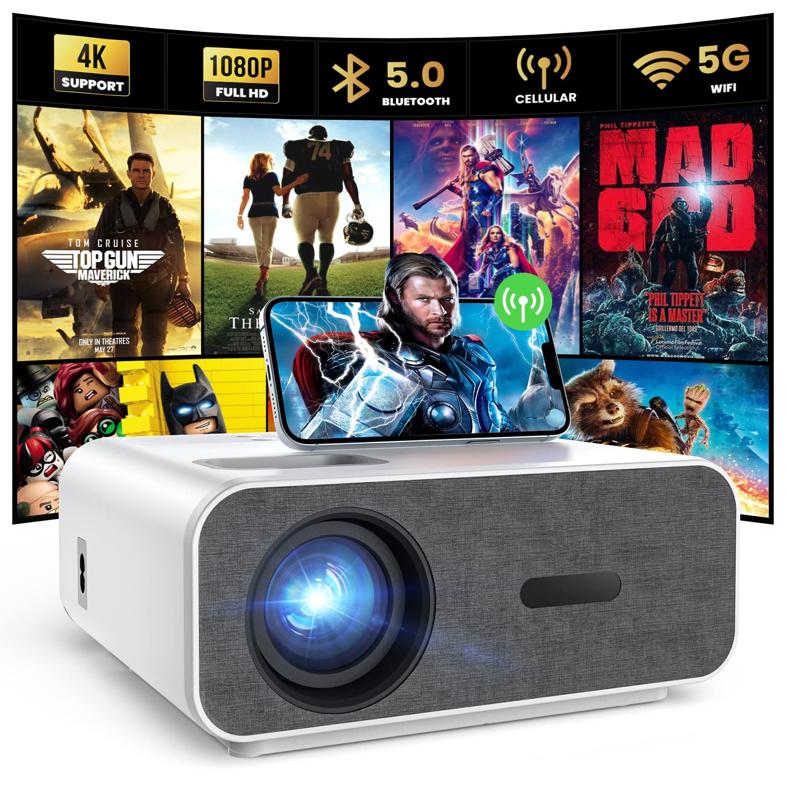 4K Support Projector with Wifi and Bluetooth