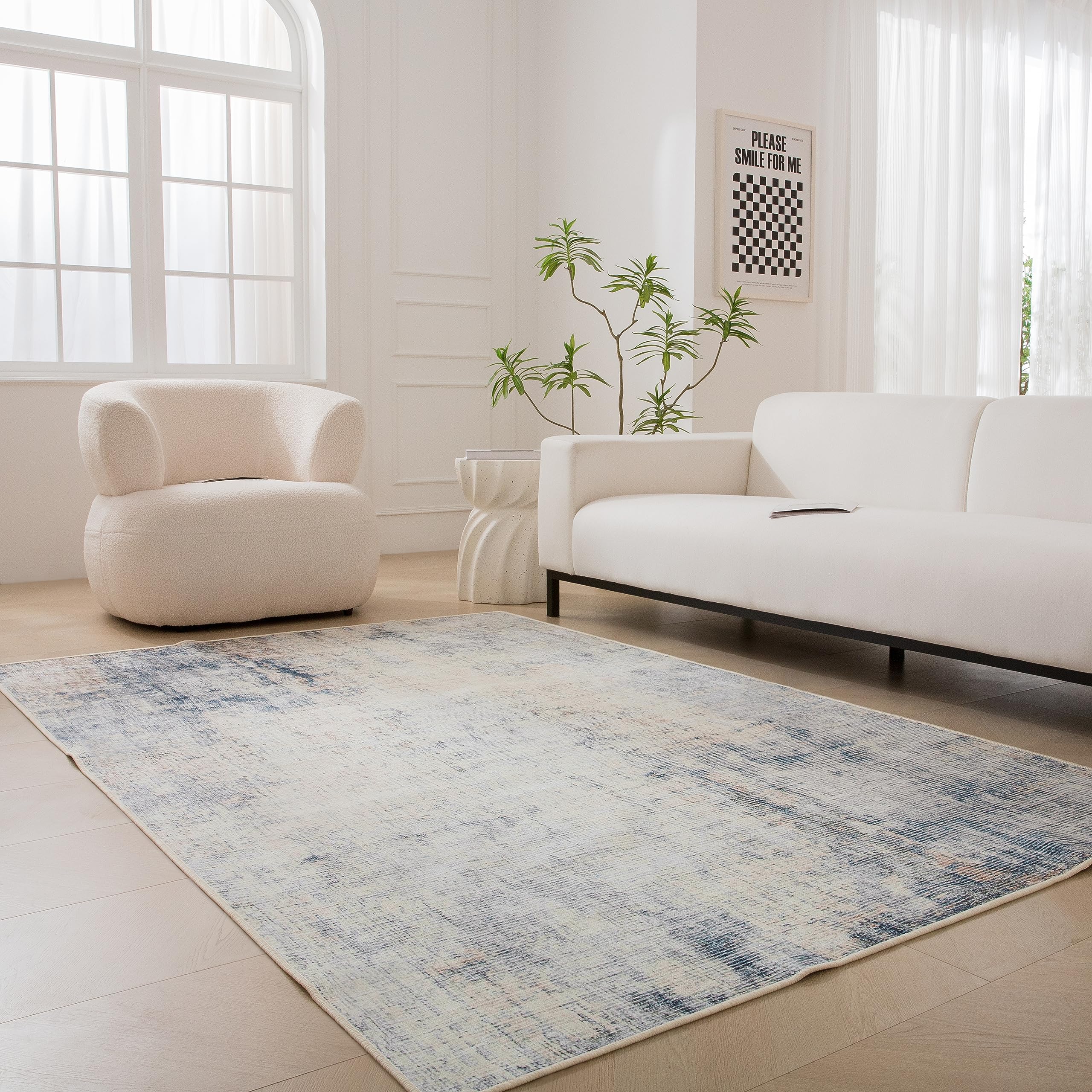 Rugs Non-Shedding Washable Rug, Soft Nonslip Modern Rugs Faux Wool Carpet