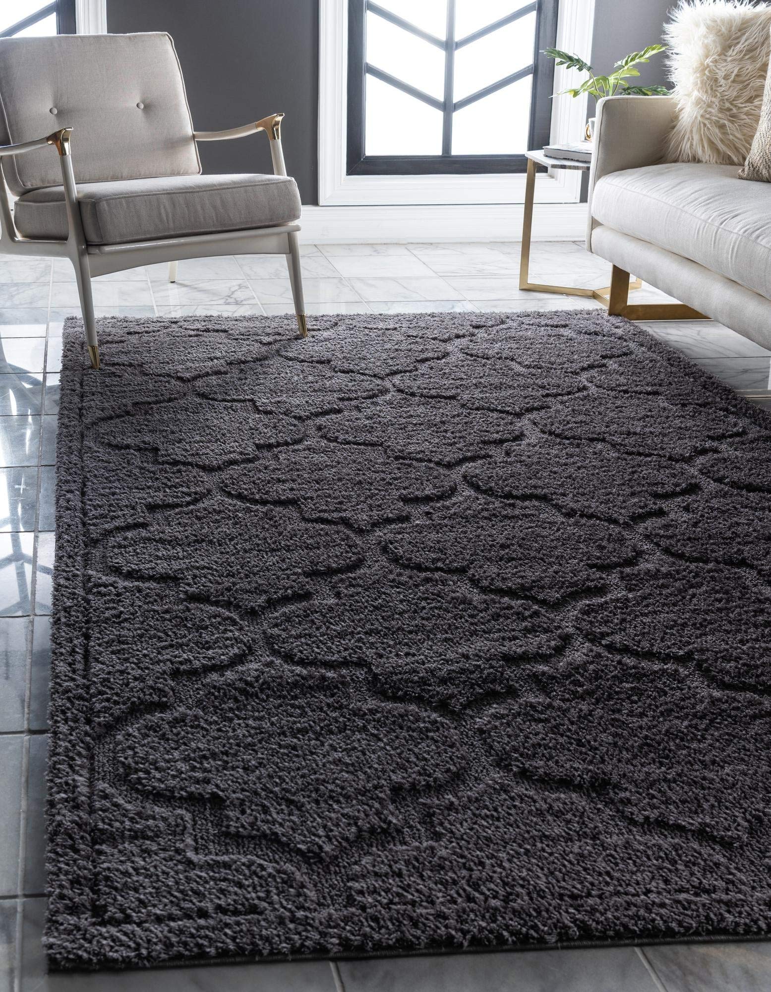 Lattice Shag Collection Rug – 9' x 12' Dark Gray Shag Rug Perfect for Living Rooms, Large Dining Rooms, Open Floorplans