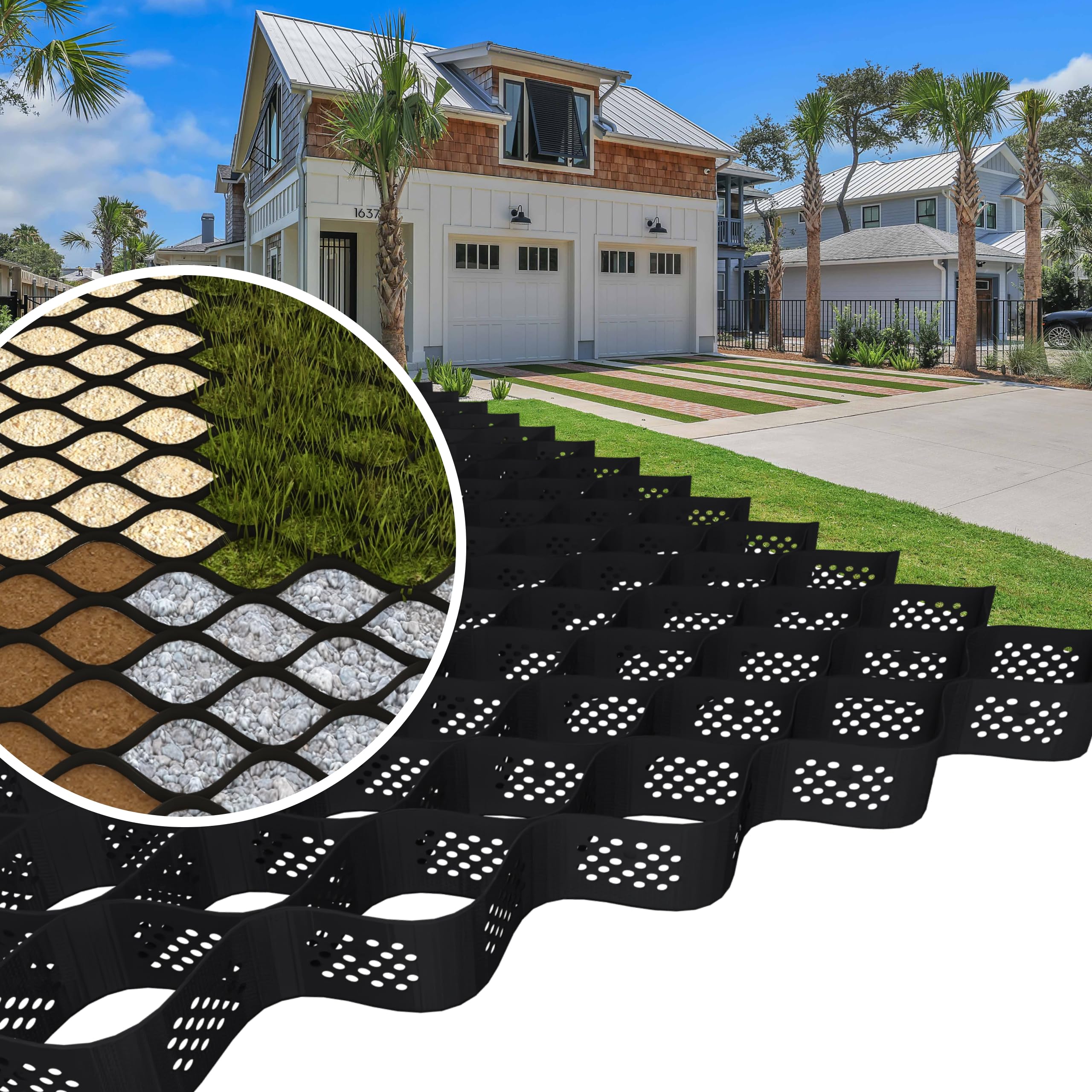 3" Geocell Ground Grid | 6x9 ft Commercial Grade Gravel Grid for Driveway, Parking, Slope | Heavy Duty Stabilizer for Landscaping, Horse Run, Arena & Erosion Control - 2 Panels 108 sq