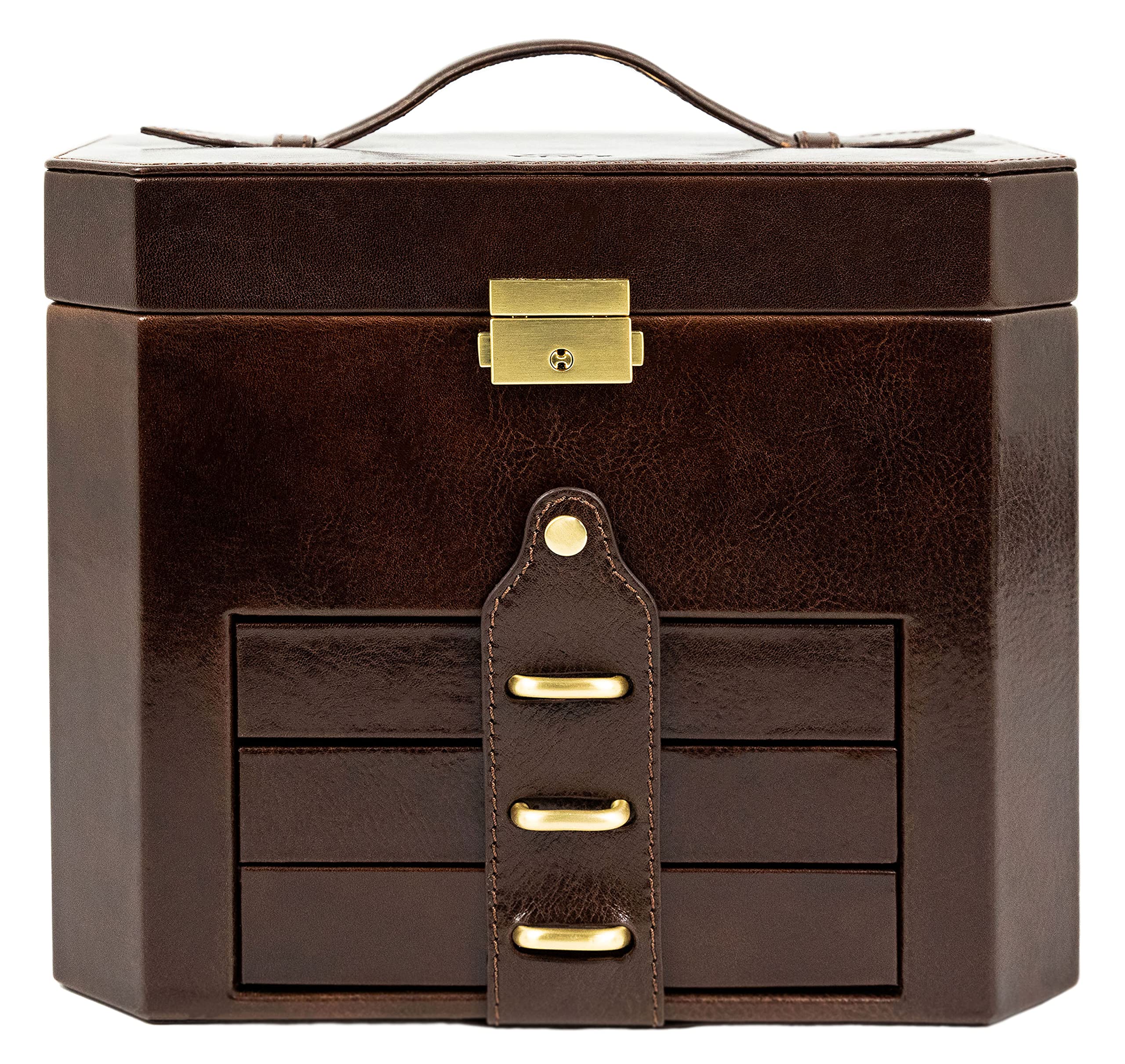 Leather Jewelry Box | Full Grain Leather Jewellery Organizer | Brown Accessories Storage Key Lock Box for Women