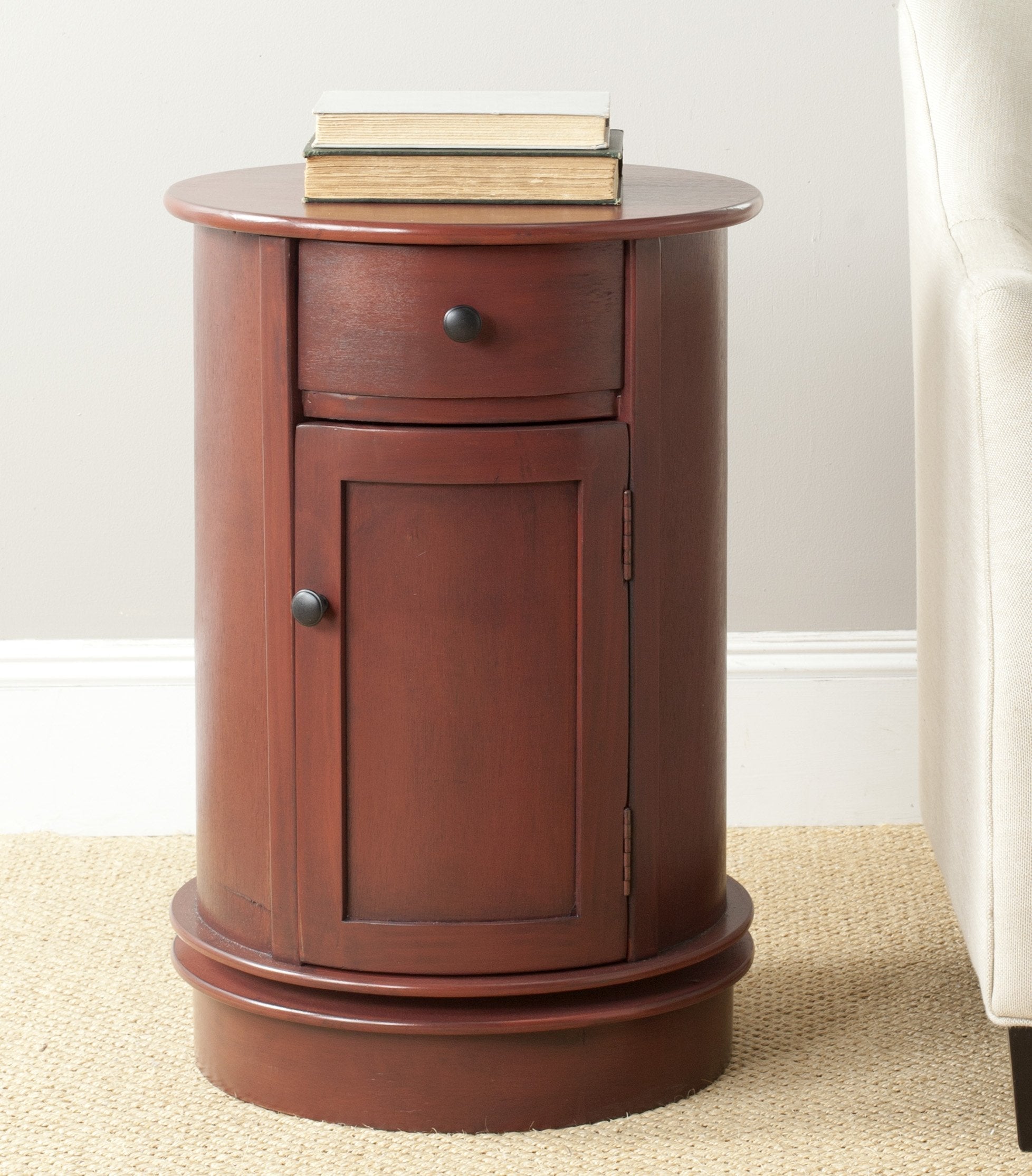 Homes Collection Tabitha Dark Cherry Oval Swivel Storage End Table