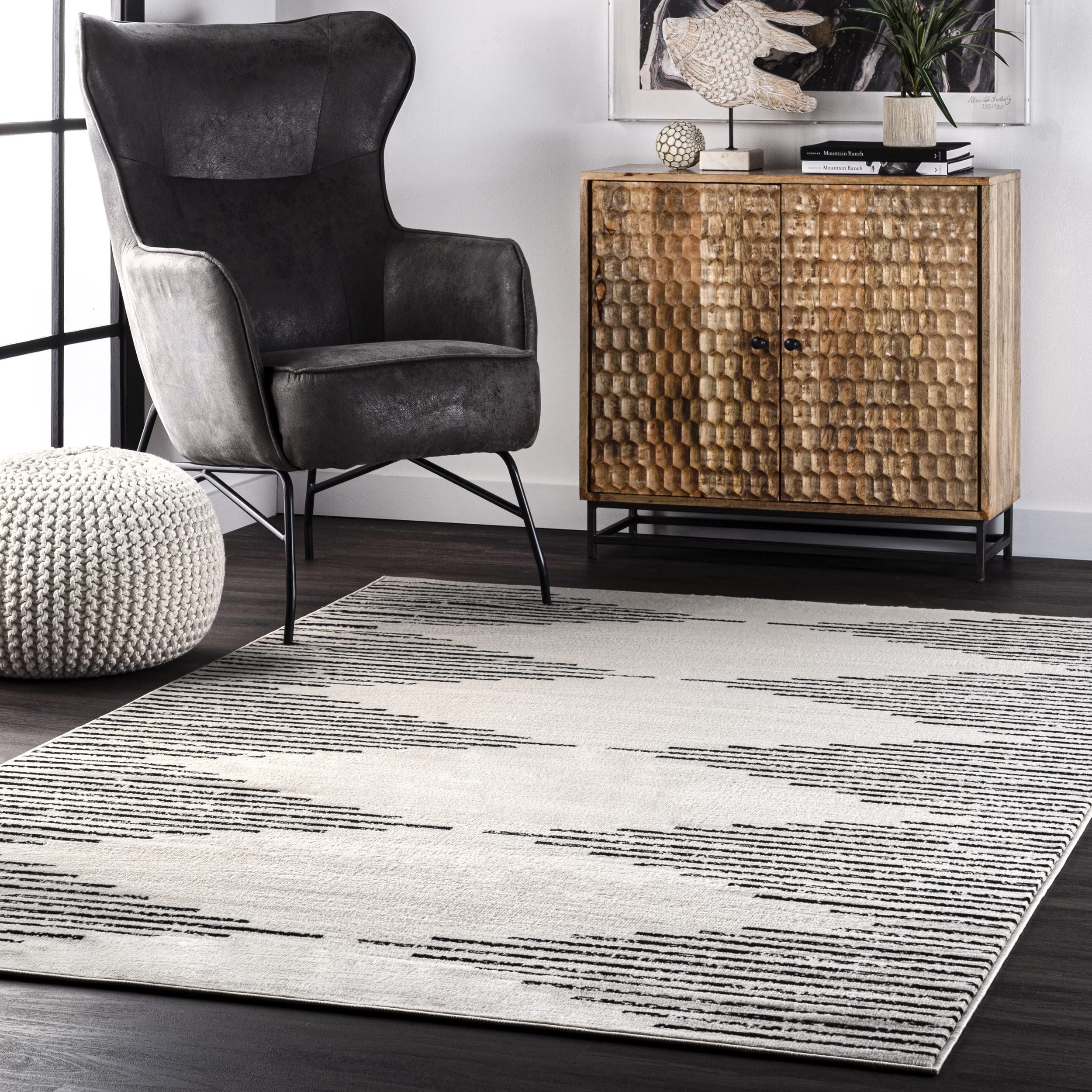 Romina Diamond Stripes Area Rug, 8x10, Grey