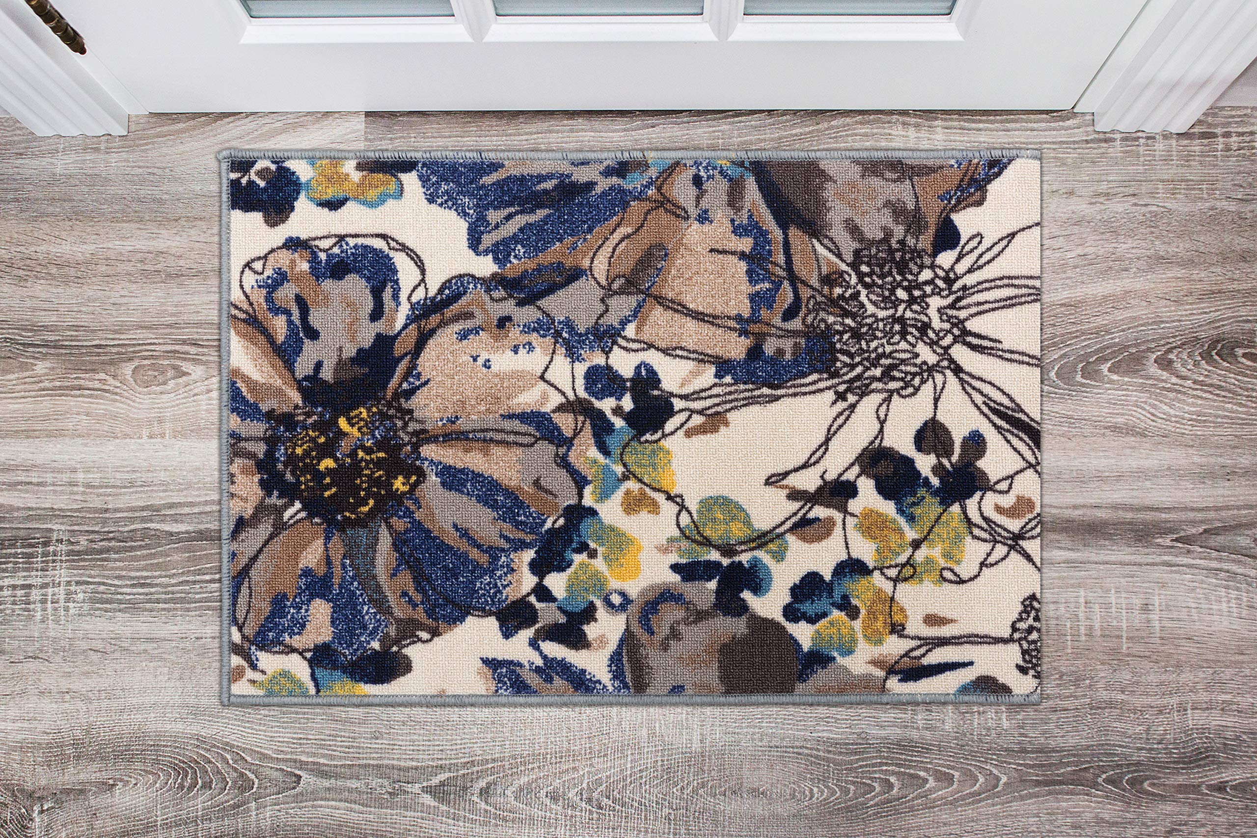 Modern Bright Flowers Non-Slip (Non-Skid) Area Rug 8 x 10 (7' 10" x 10') Cream