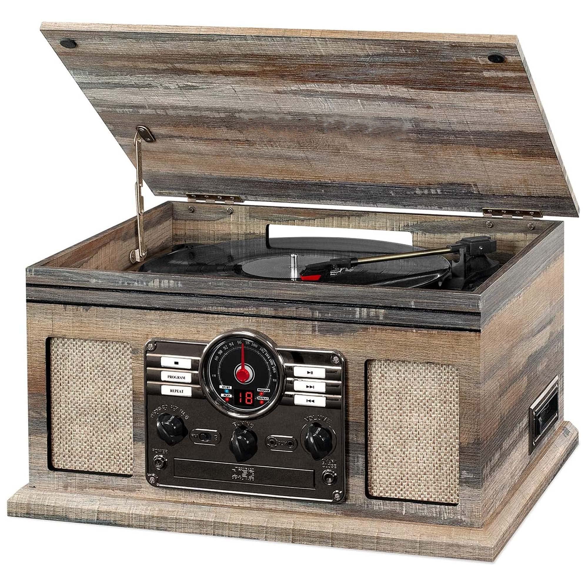 Nostalgic 6-in-1 Bluetooth Record Player & Multimedia Center with Built-in Speakers