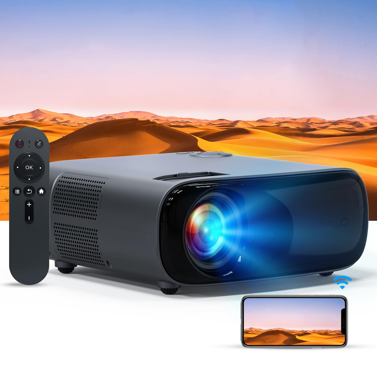 Projector with WiFi and Bluetooth, Native 1080P, 4K Supported