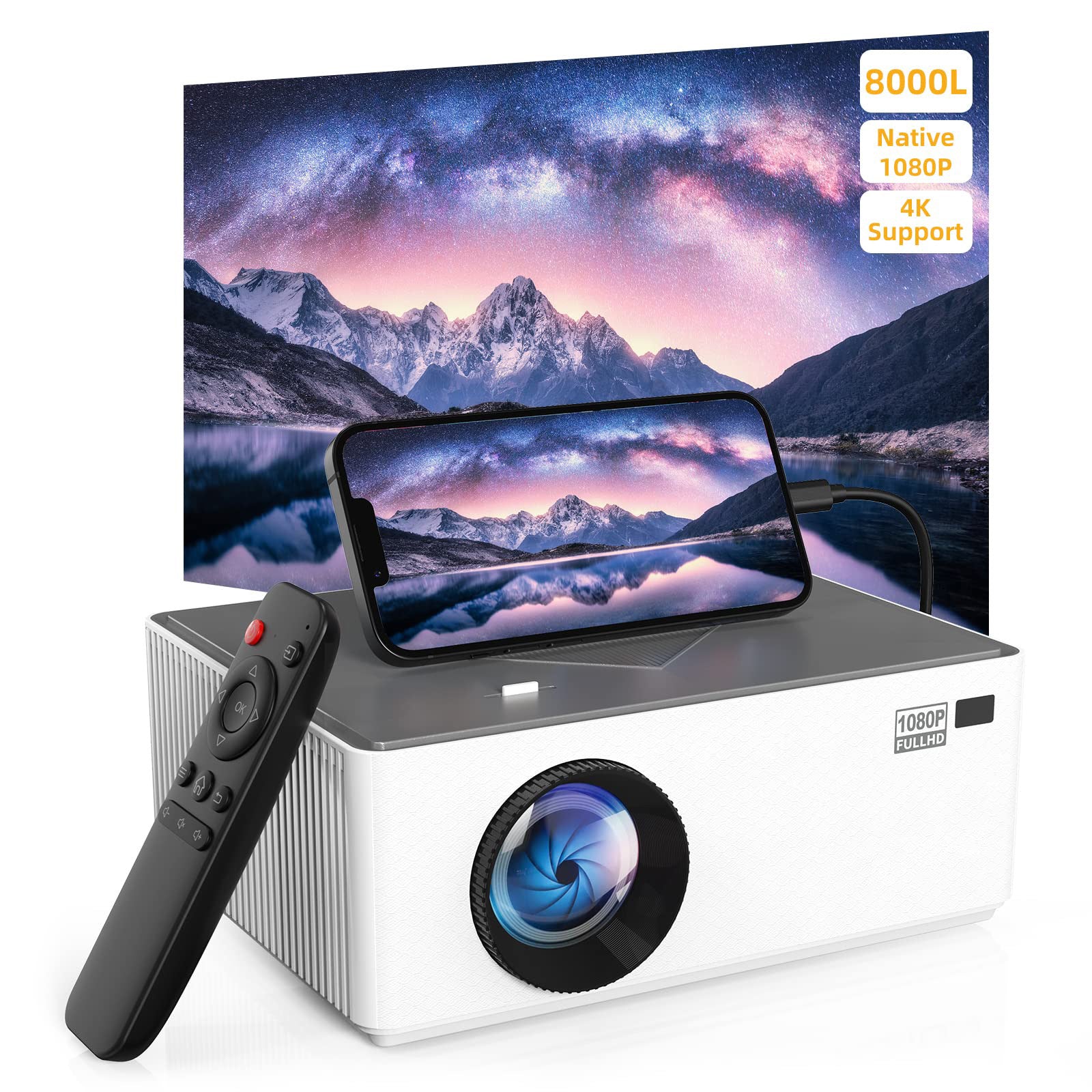 Bluetooth Projector 1080P Projector 4K Movie Projector Portable Home TV Projector