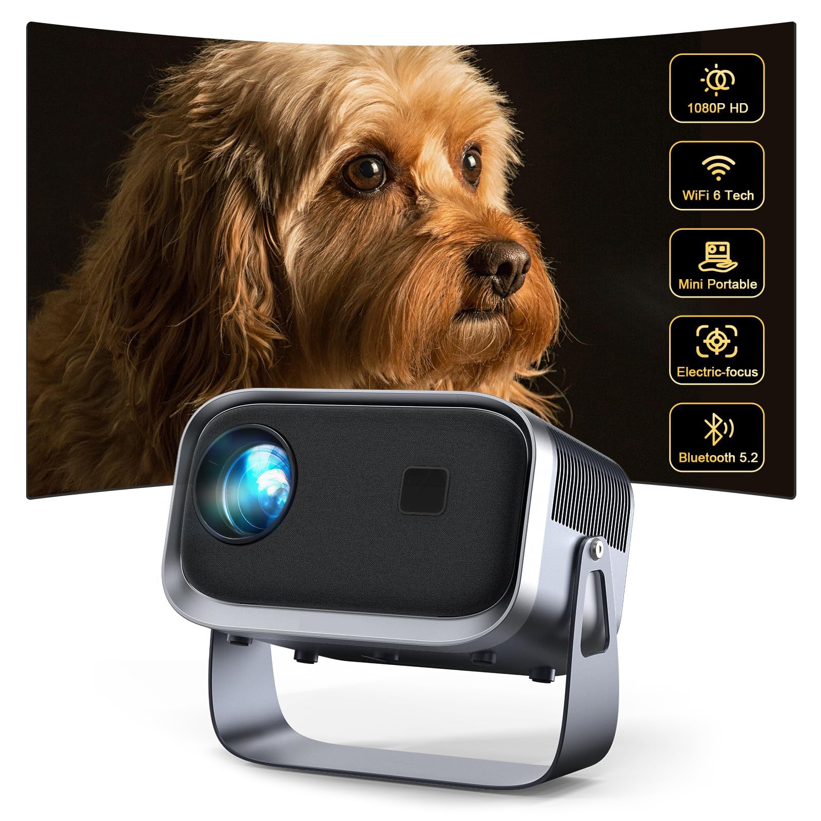 Mini Projector With WiFi And Bluetooth, Portable Projector With Electric Focus