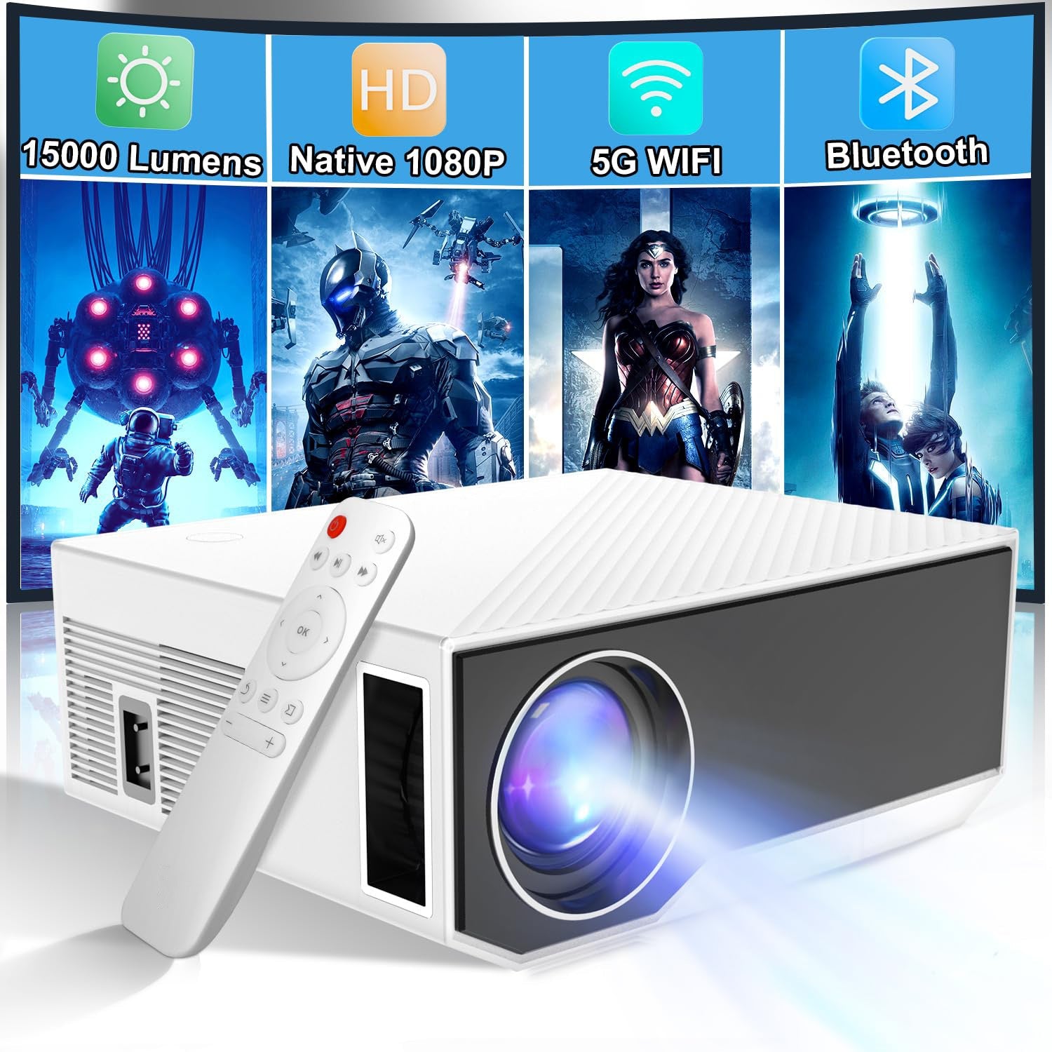 Native 1080P 15000 Lumen 4K Portable Home Video Projector