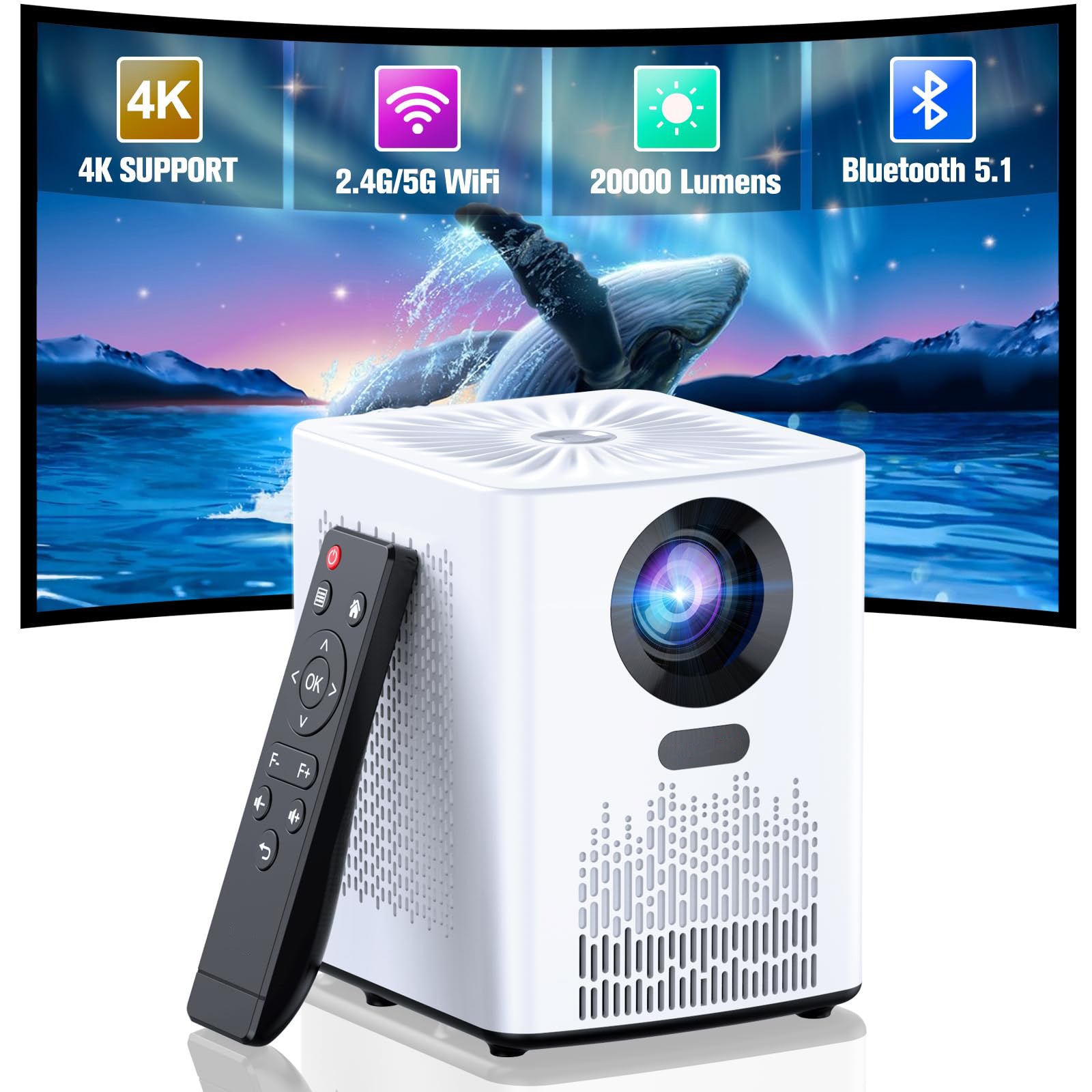 5G WiFi 4K HD 20000L Portable Movie Projector with Mini Tripod