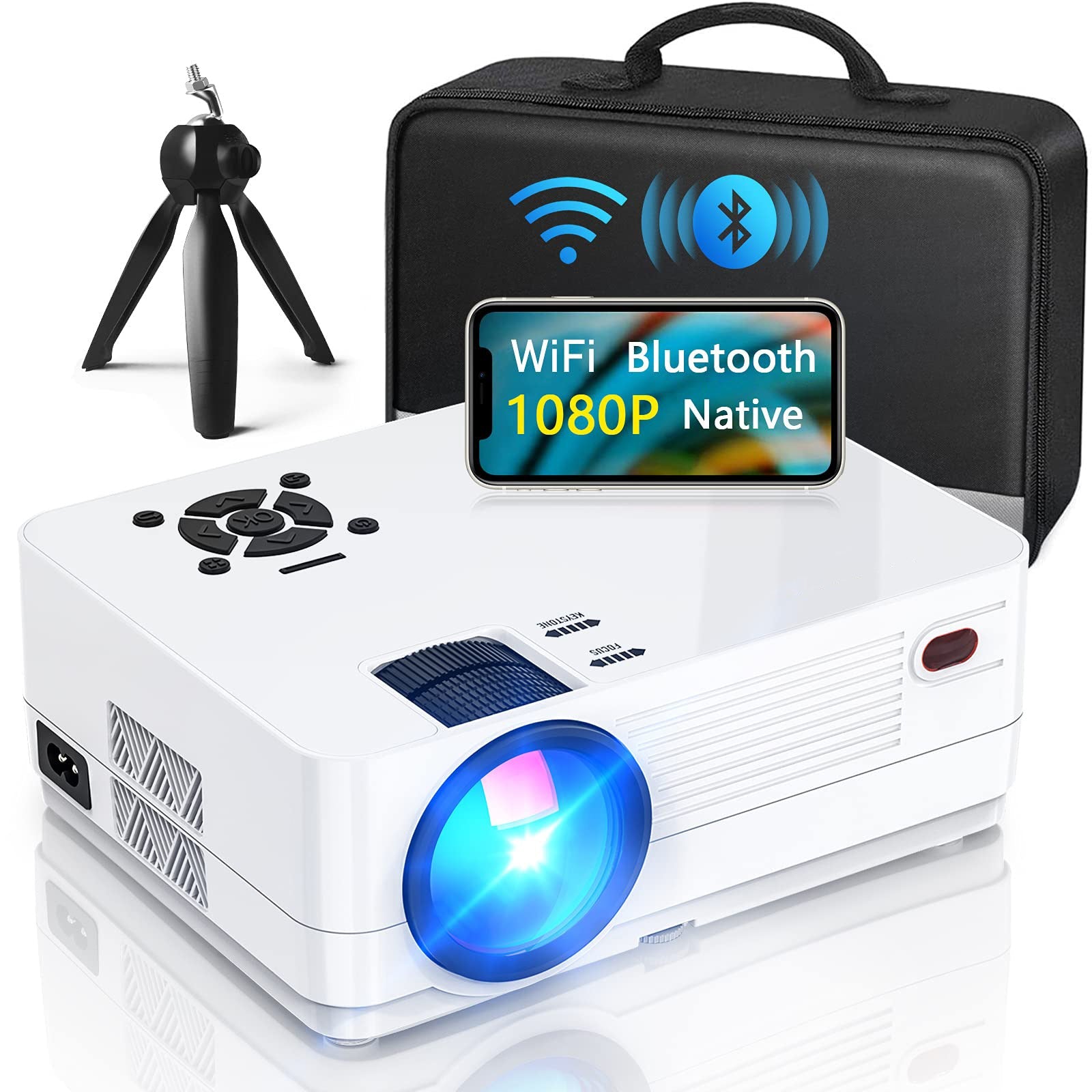 Native 1080P Projector with WiFi and Two-Way Bluetooth, Full HD Movie Projector for Outdoor Movies