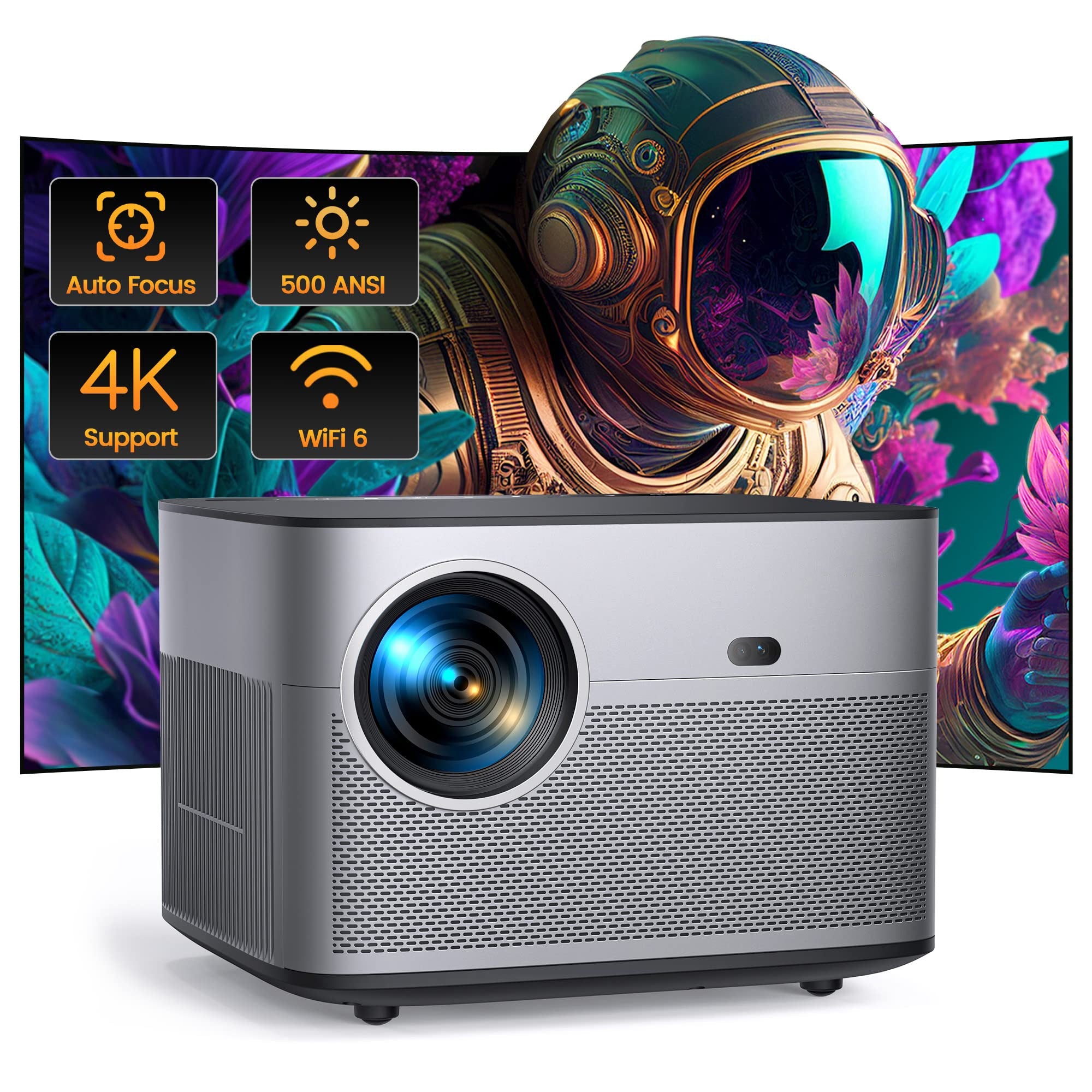 4K Projector with WiFi 6 and Bluetooth 5.2, FHD Native 1080P