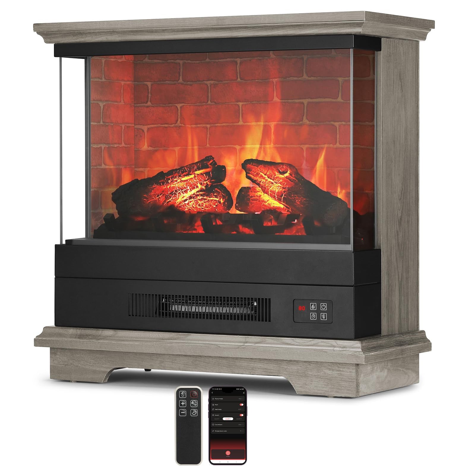 Firelake 27 in. WiFi Electric Fireplace Heater with Sound Crackling