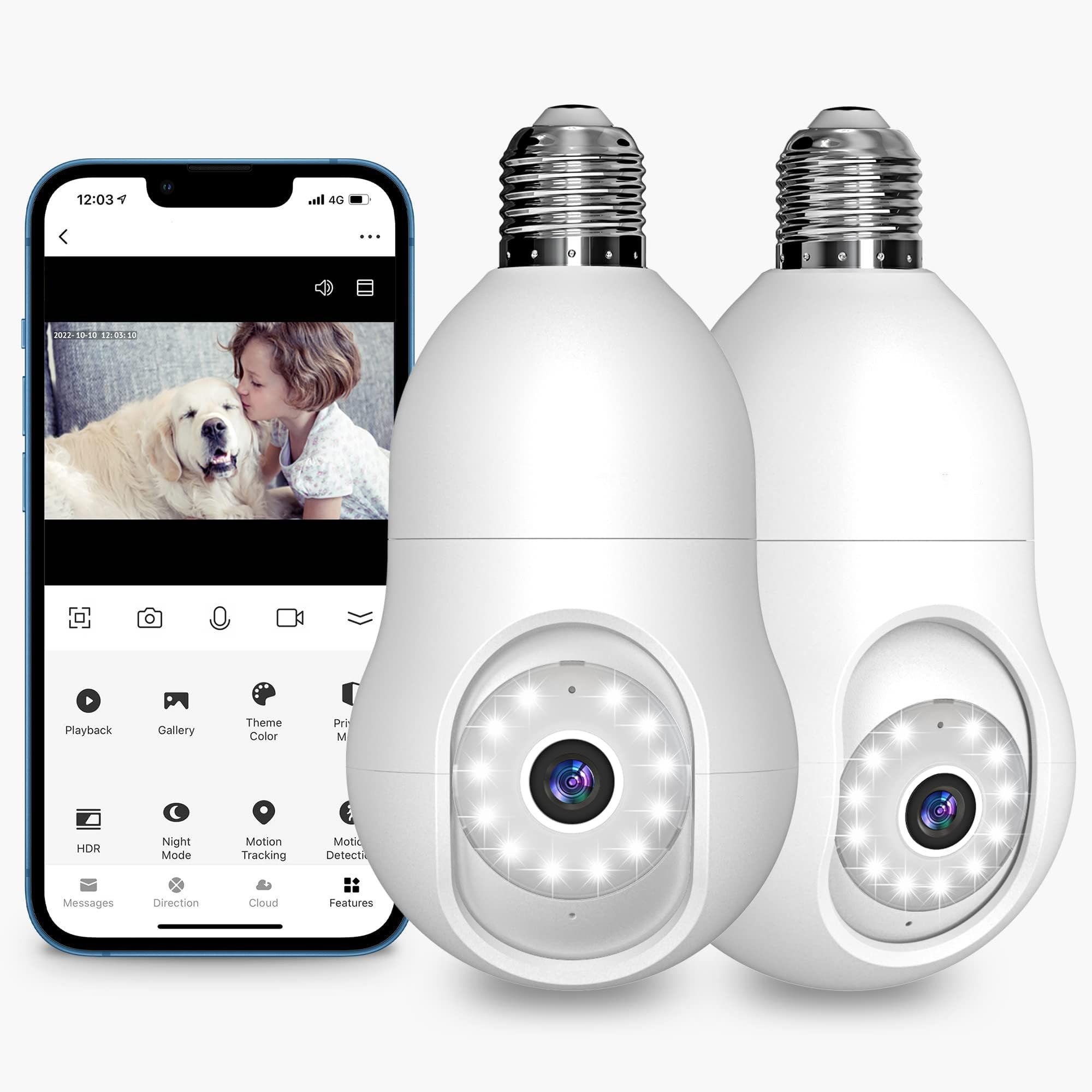 4MP Bulb Security Camera 2.4GHz,360° 2K Security Cameras