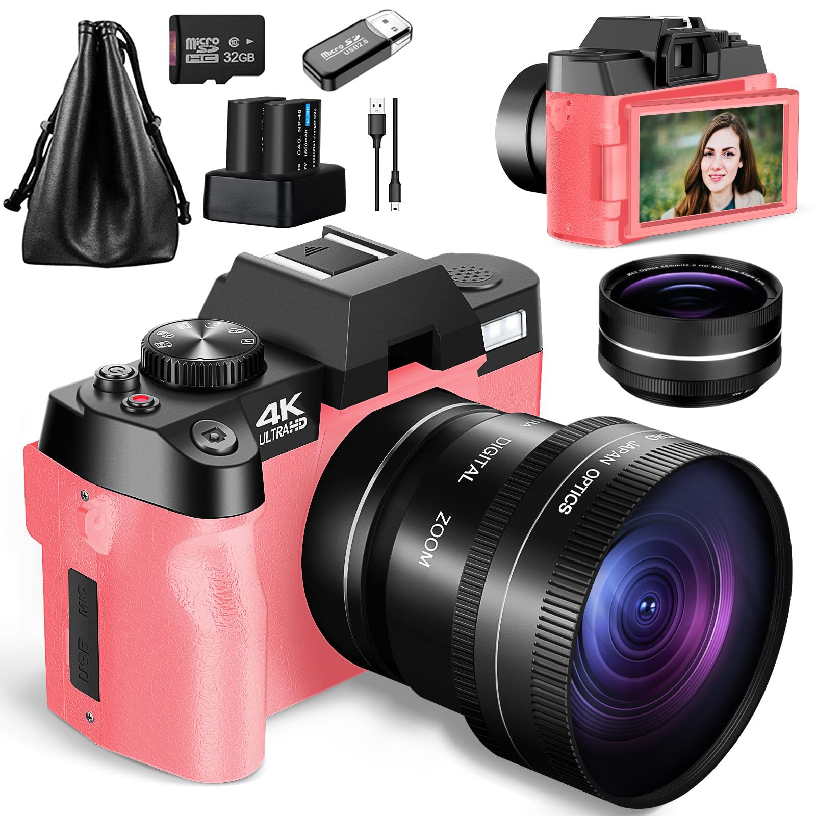 4K Digital Cameras for Photography，48MP/60FPS Video