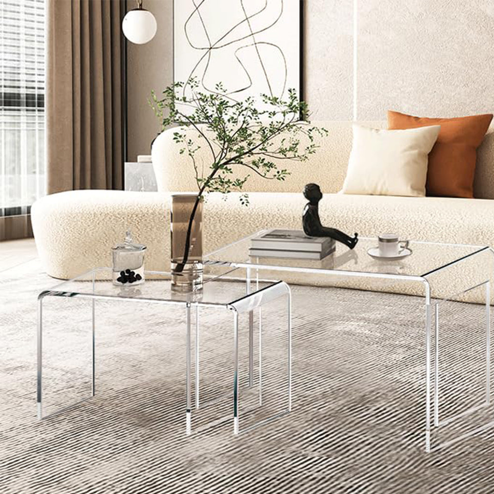 Acrylic Coffee Table Set of 2，Nesting Side End Tables